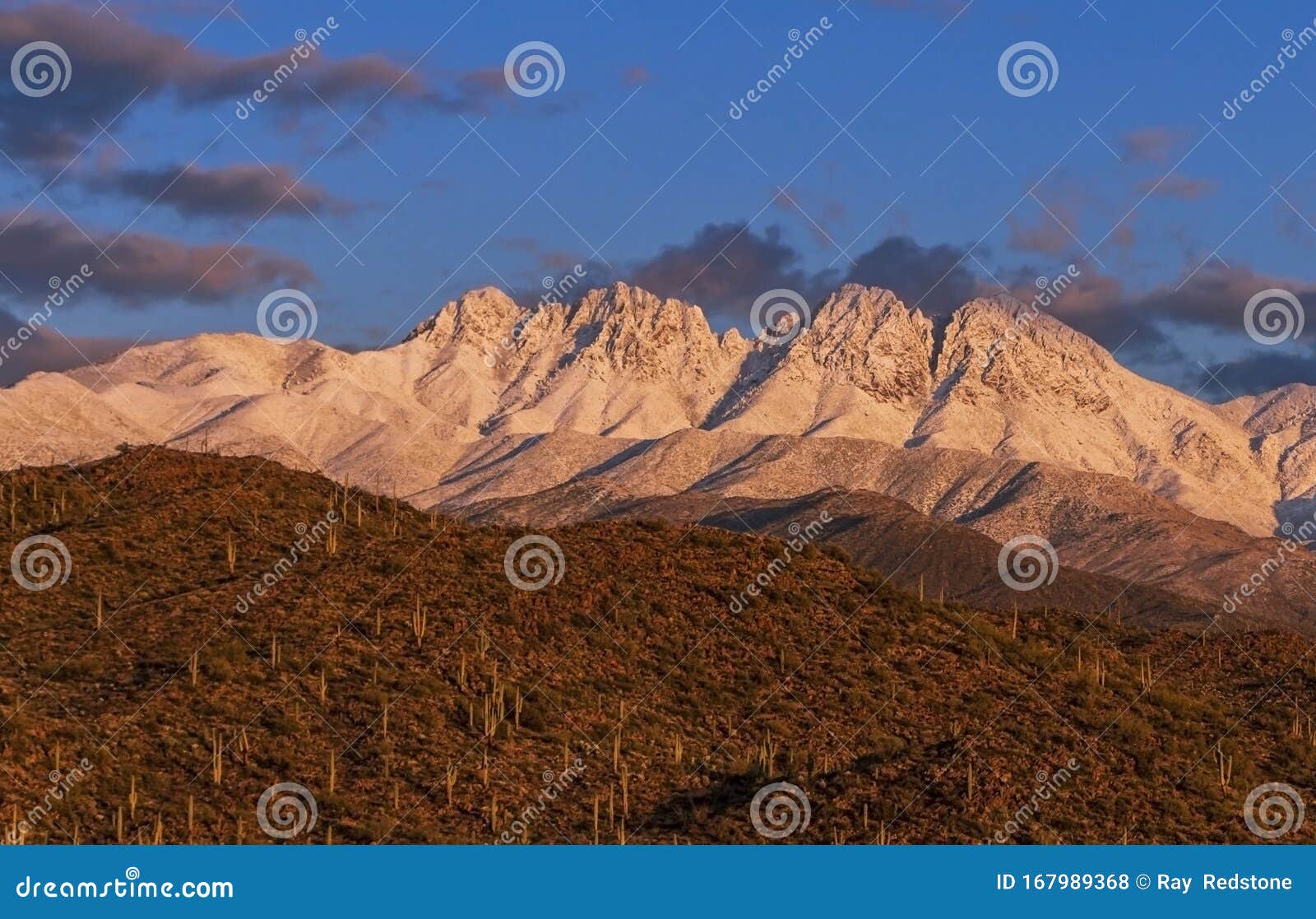 Snow Clad Four Peaks Mountain Range Outside Phoenix AZ Stock Photo