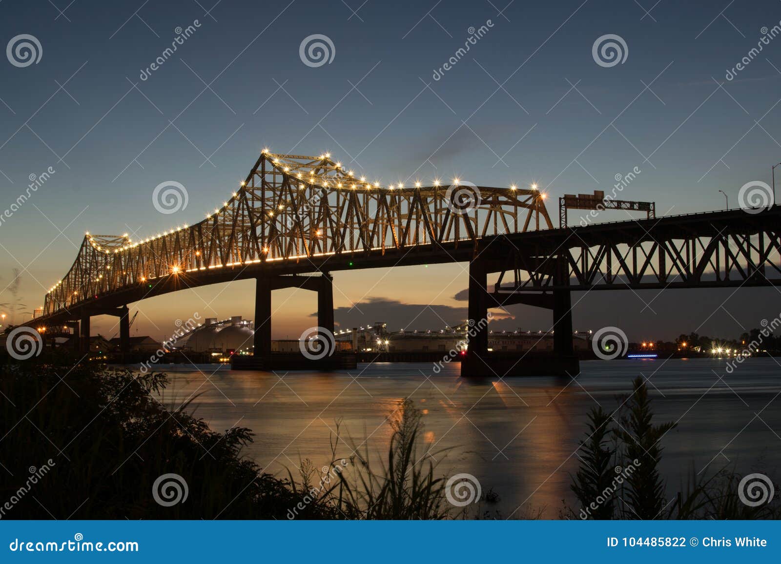 Sunset at Interstate 10 Crossing the Mississippi River in Baton Rouge