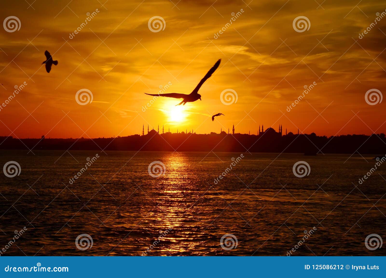 sunset in istanbul, turkey. view from sea of marmara.