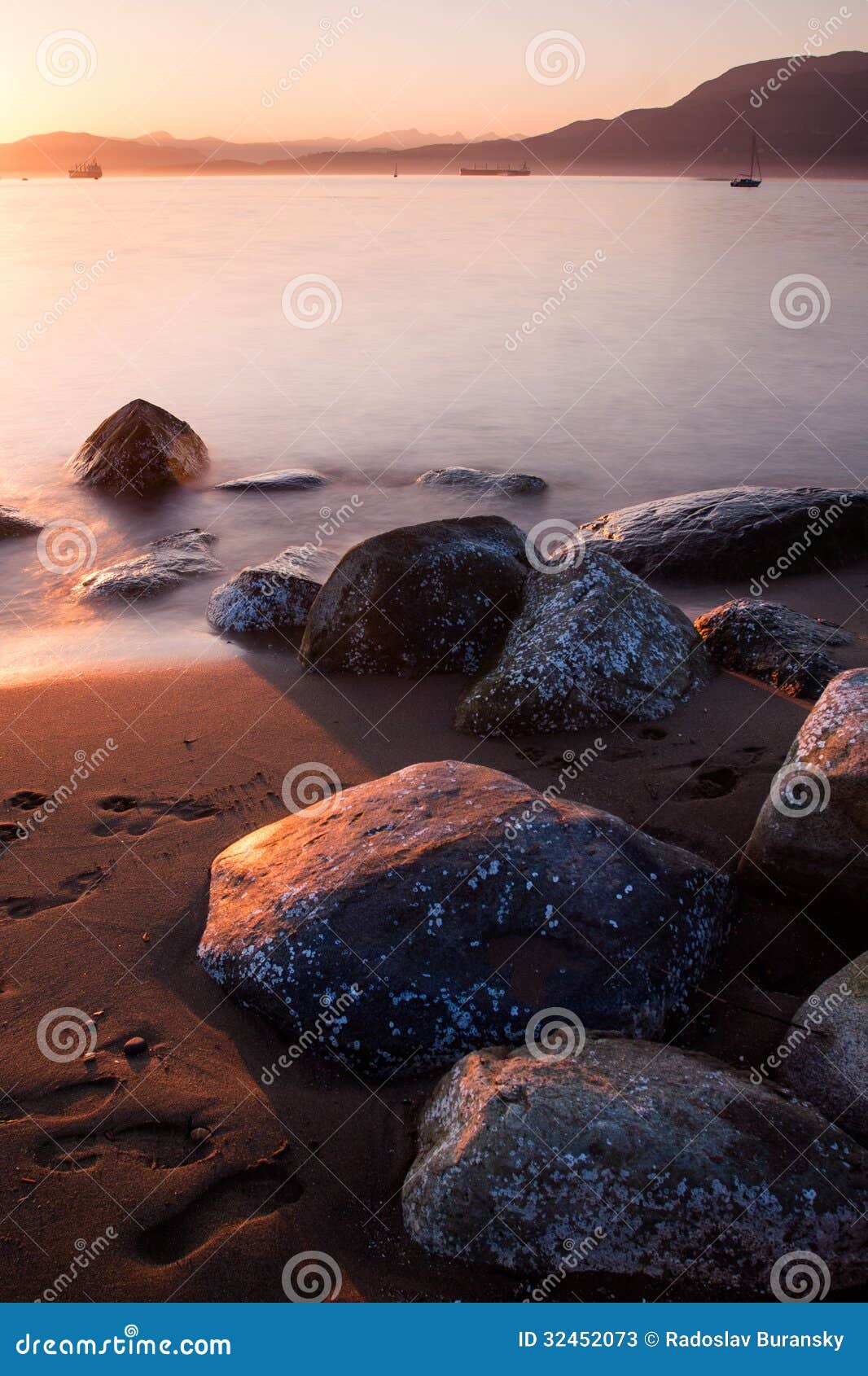 Sunset at Kitsilano Beach stock image. Image of stones 32452073