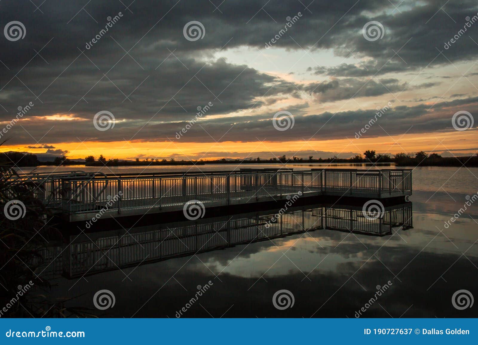 Sunset On Lake With Dock Stock Image Image Of Calm 190727637