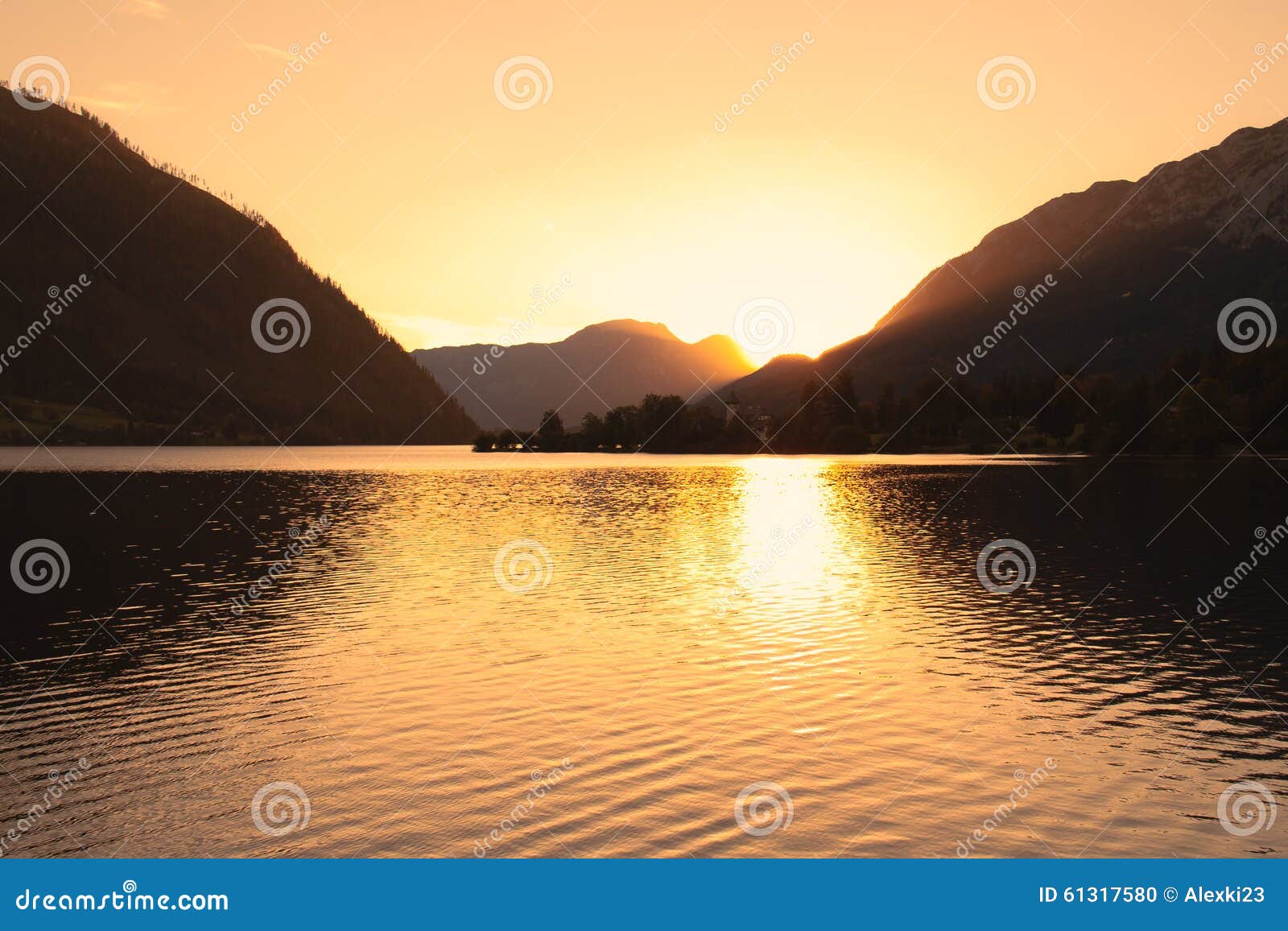 Sunset lake. Sunset at Grundlsee lake, Austria.