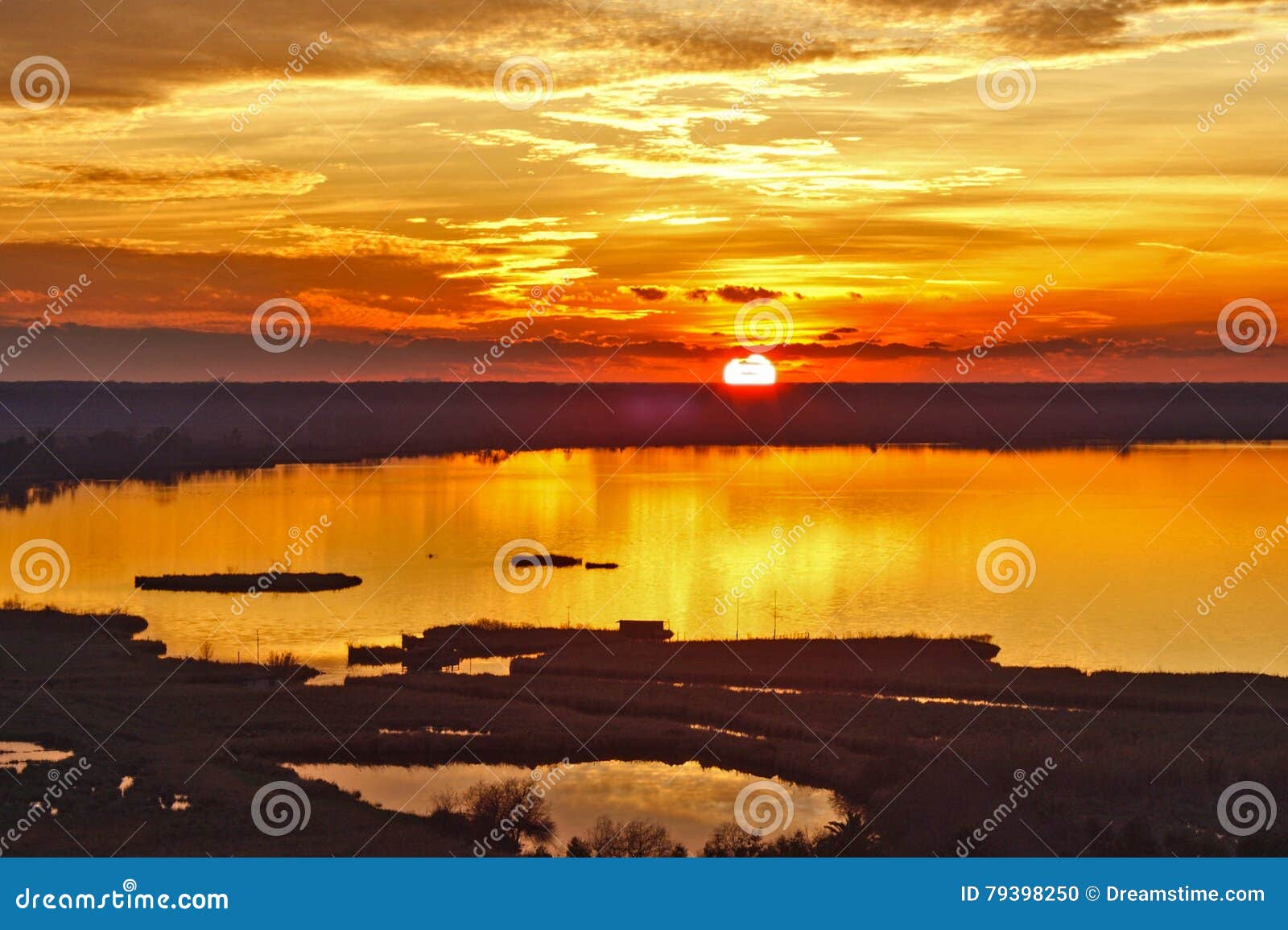 sunset on lake of massaciuccoli