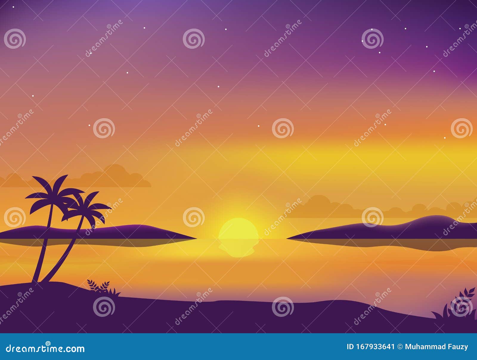 Sunset Landscape Background with Beautiful Scene Stock Vector ...