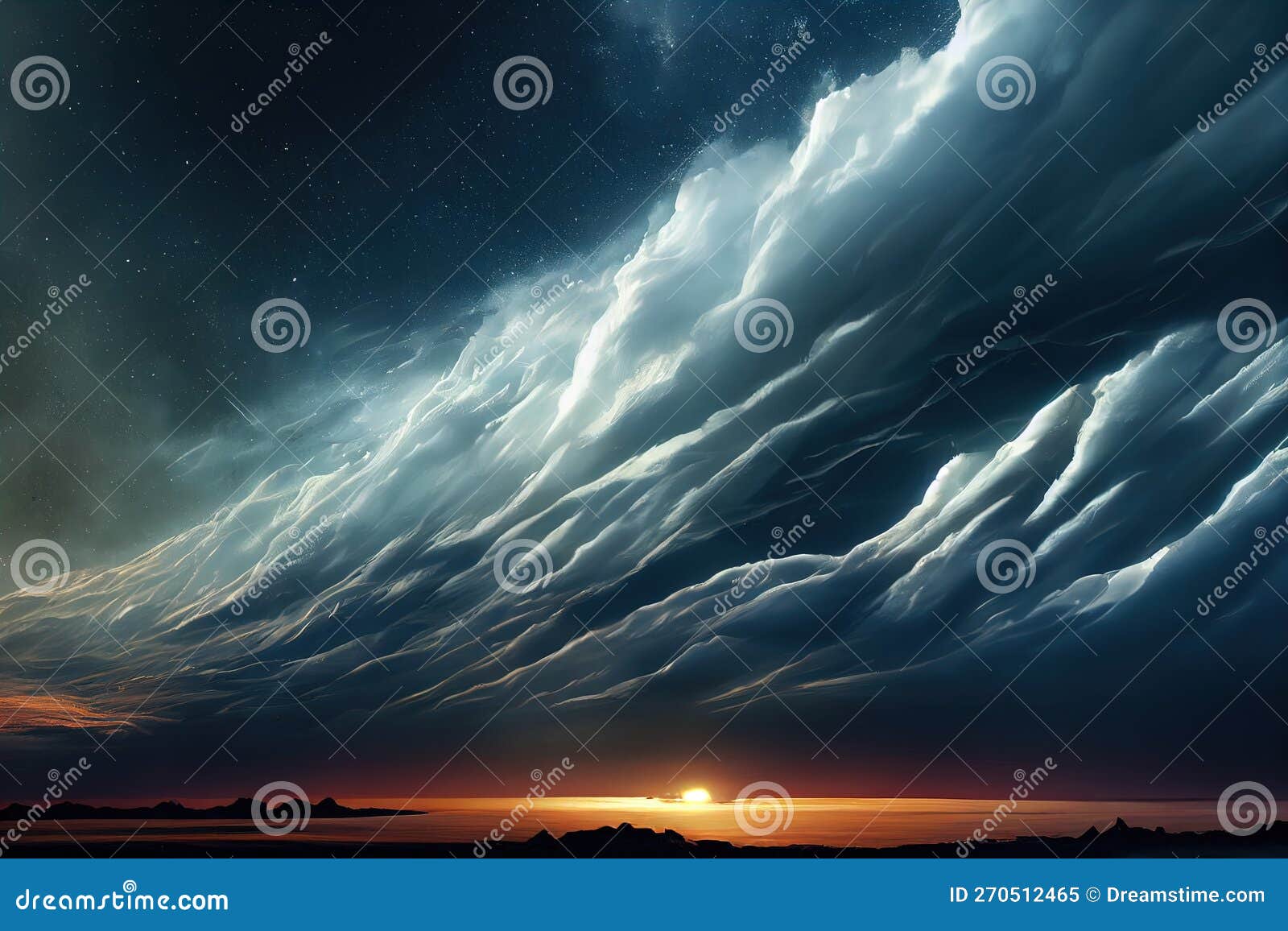 A Sunset with a Large Cloud Formation in the Sky and a Bright Sun in
