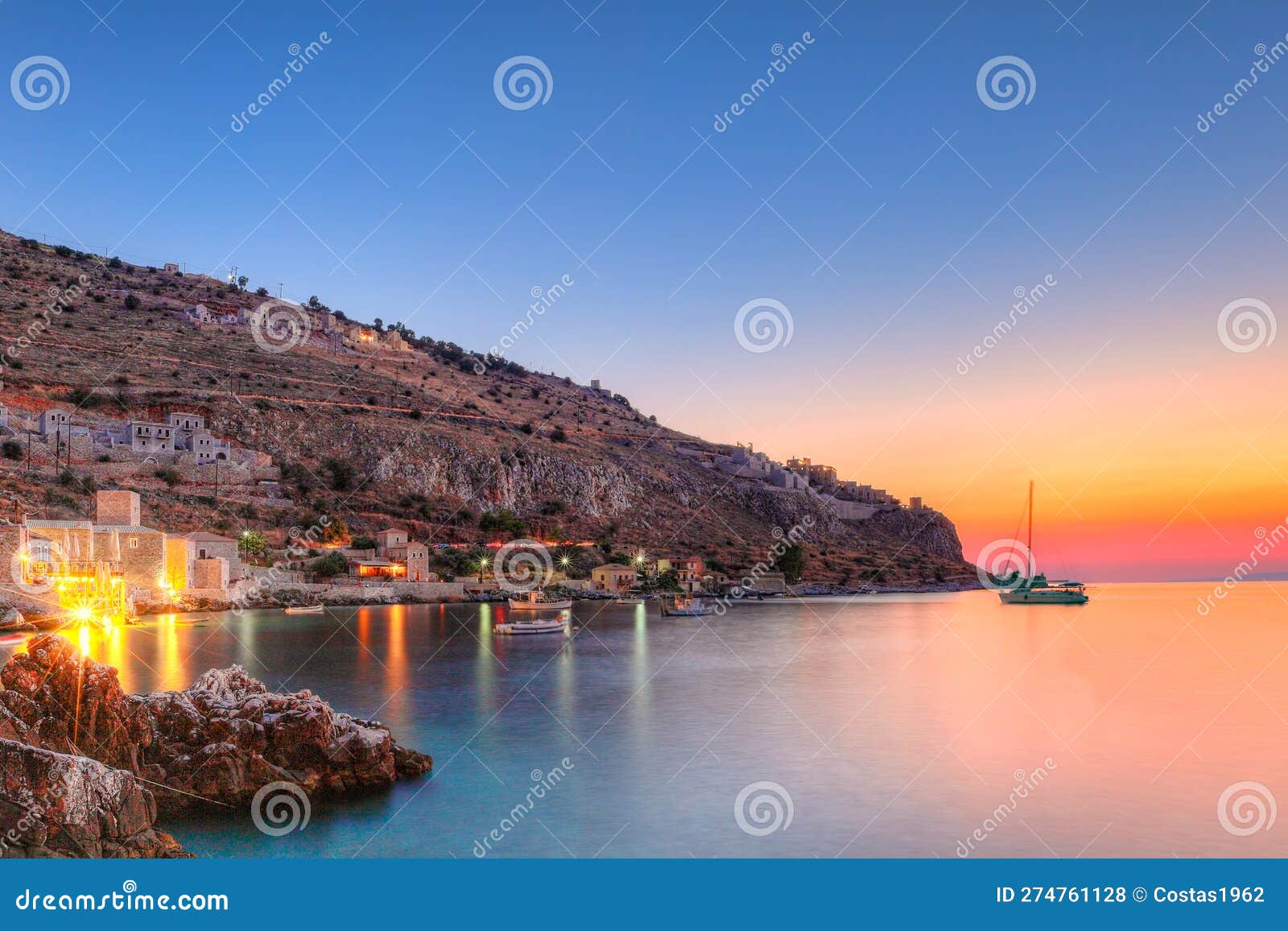 Sunset at Limeni in Mani, Greece Stock Photo Image of limeni