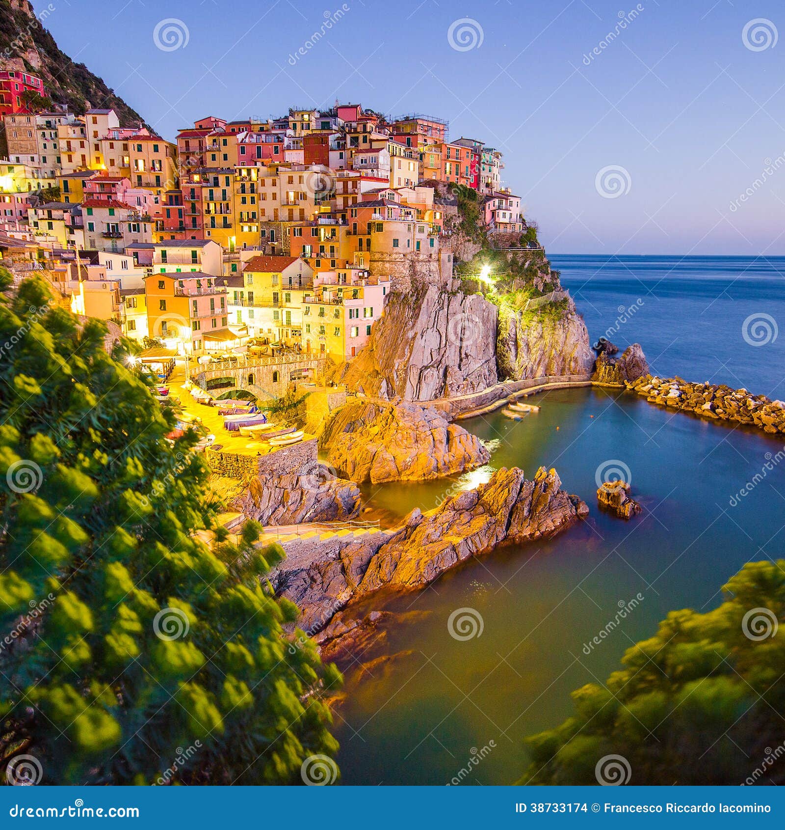 sunset in manarola, cinque terre, italy