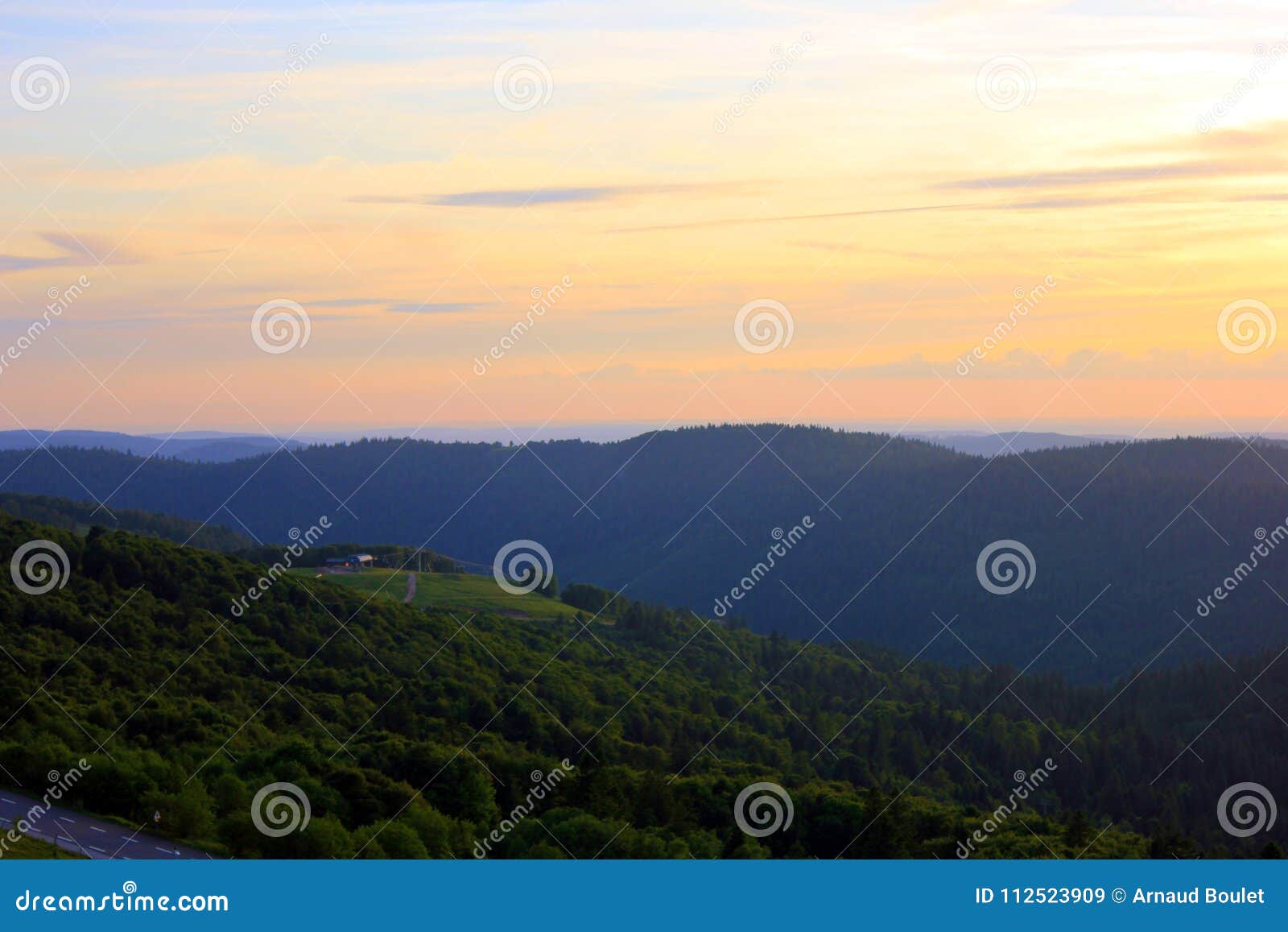 sunset on the mountain in vosges