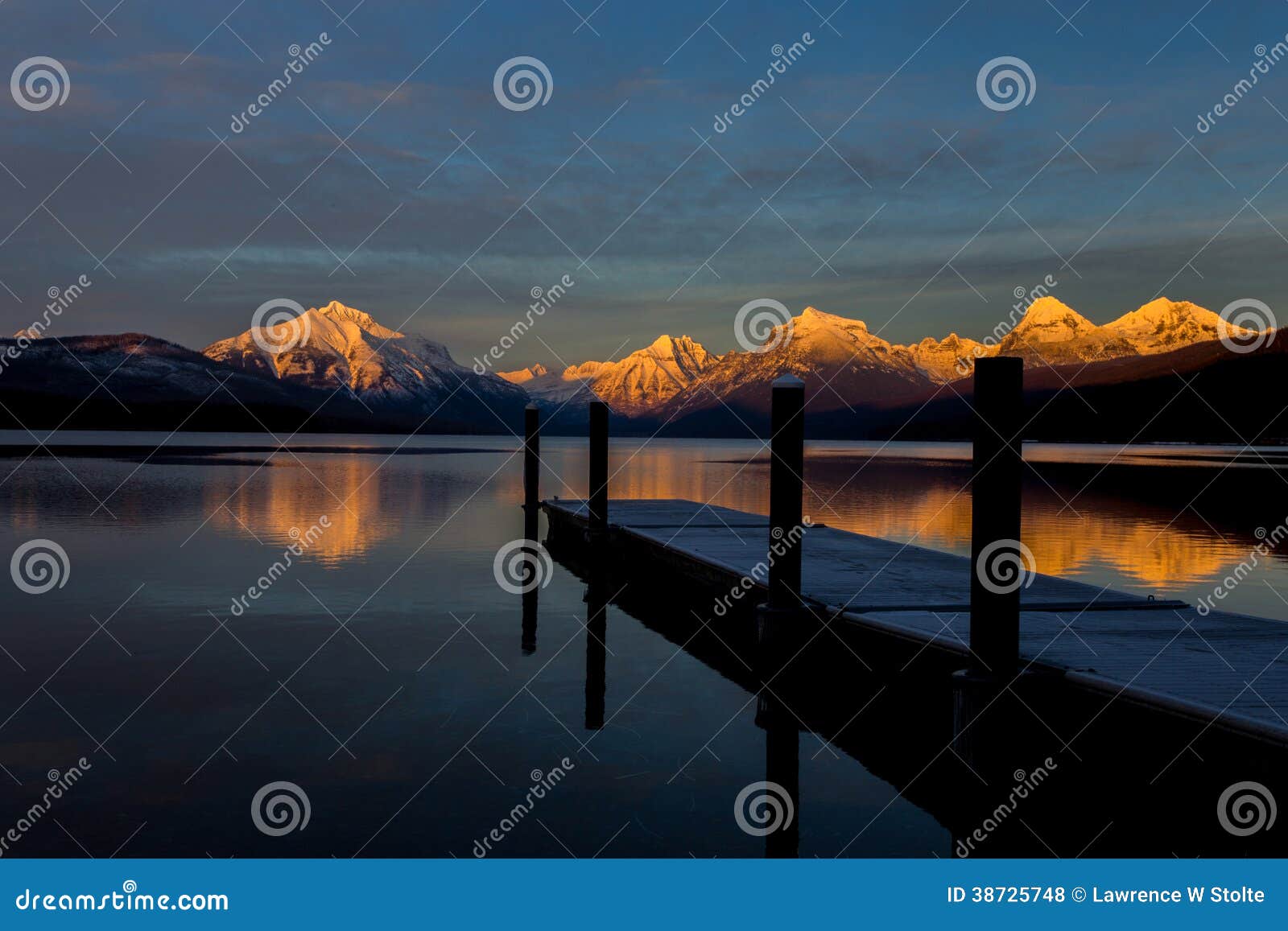 sunset, mountains, reflection, lake, dock