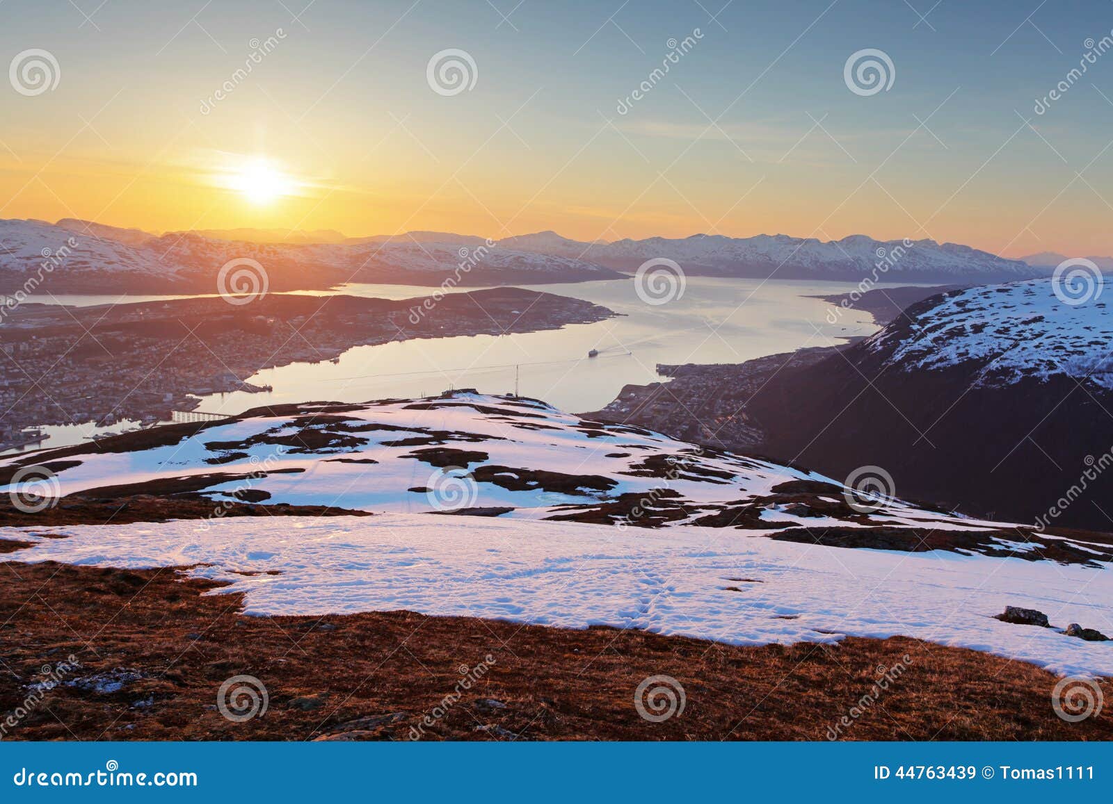 sunset in moutain with fjord - tromso