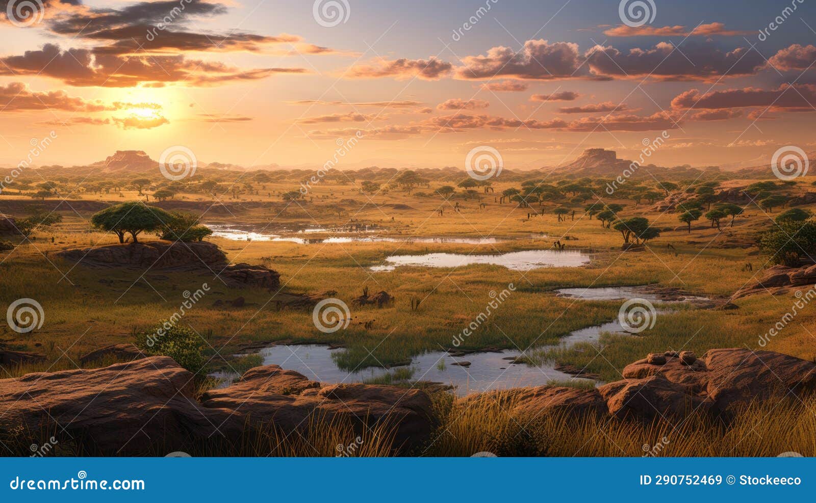 sunset oasis: unreal engine rendering of serene pastoral scene