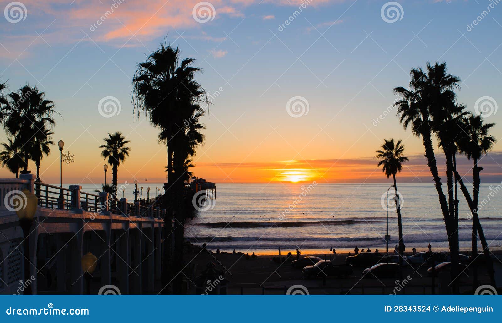 sunset, oceanside beach, california