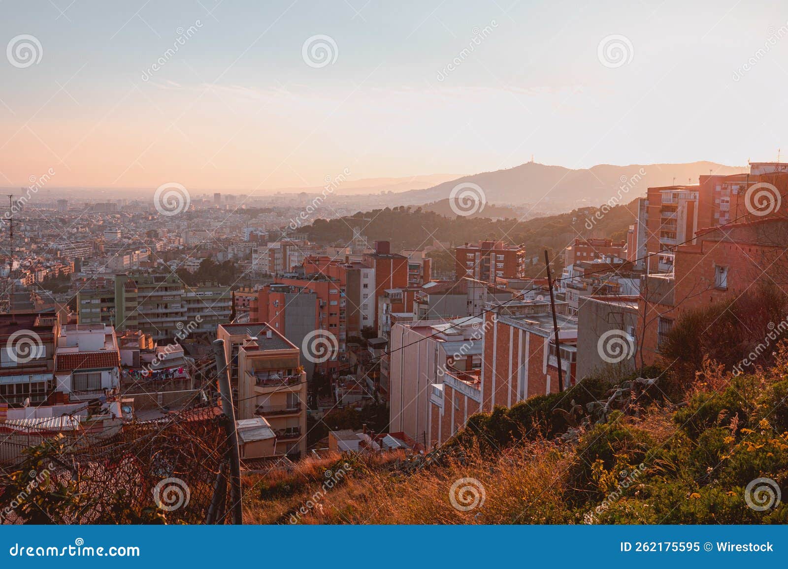 sunset over barcelona, a view from bunkers del carmel (colina de la rovira)