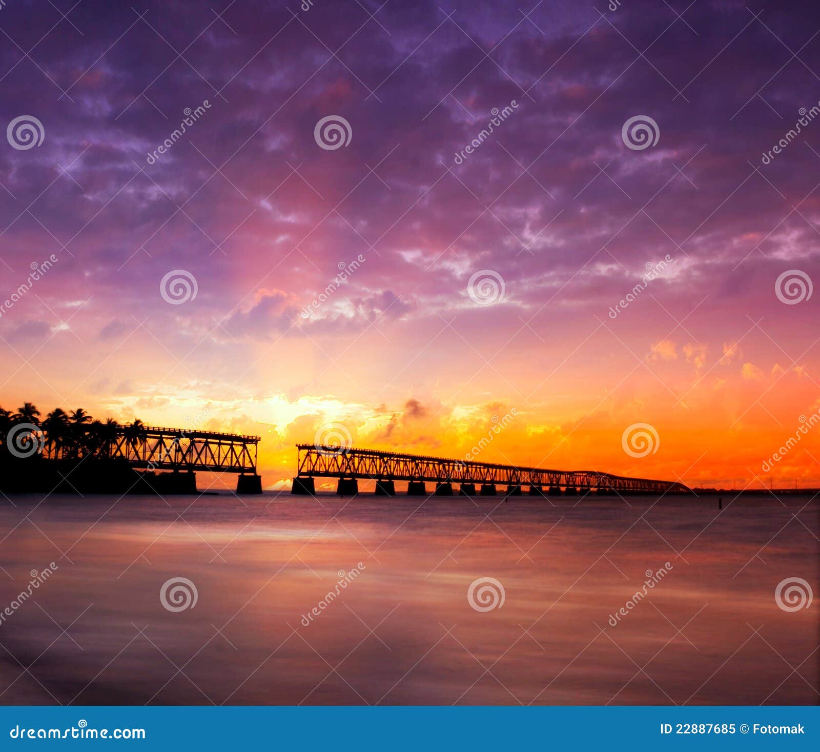 sunset over bridge in florida keys, bahia honda st