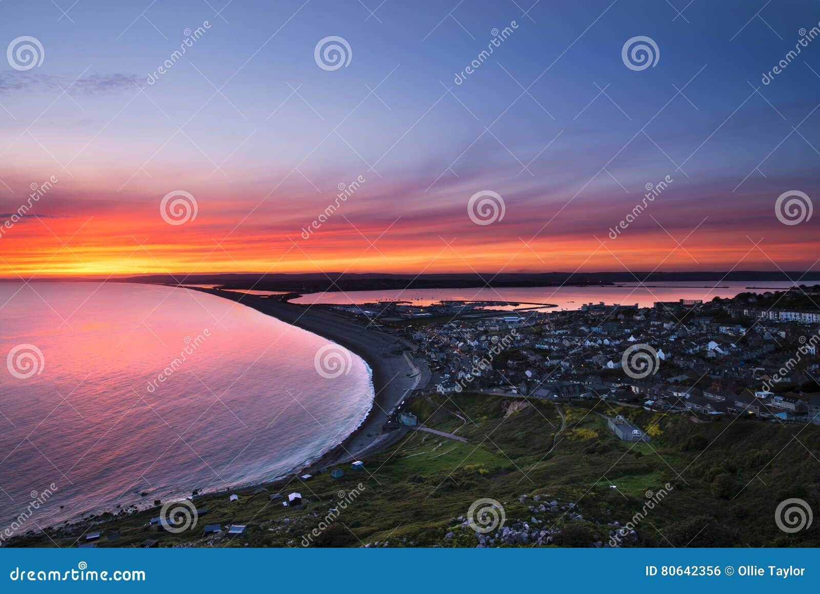 Sunset Over Chesil Beach, Portland Stock Photo Image of beach, ocean 80642356