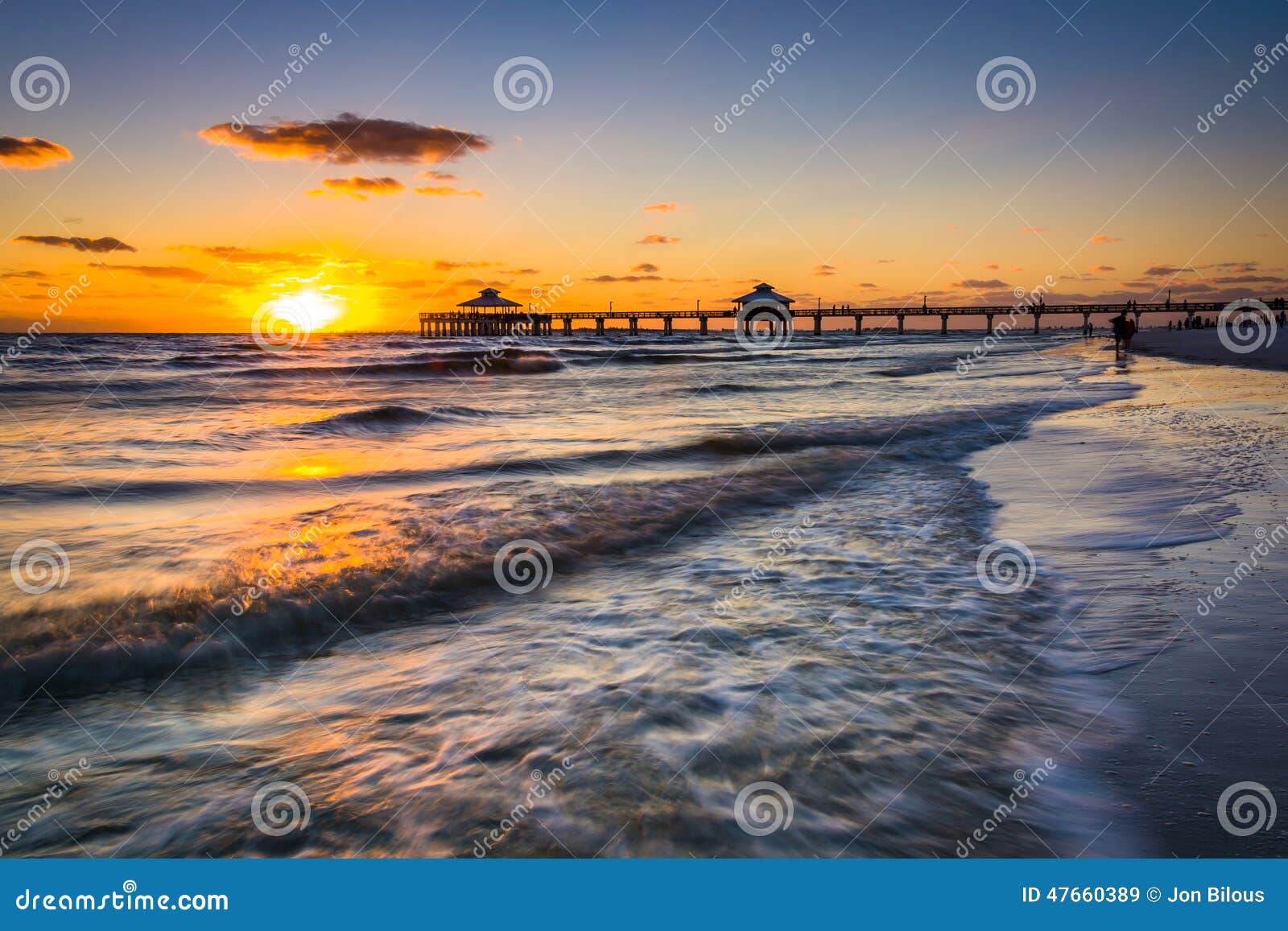 sunset over the fishing pier and gulf of mexico in fort myers be