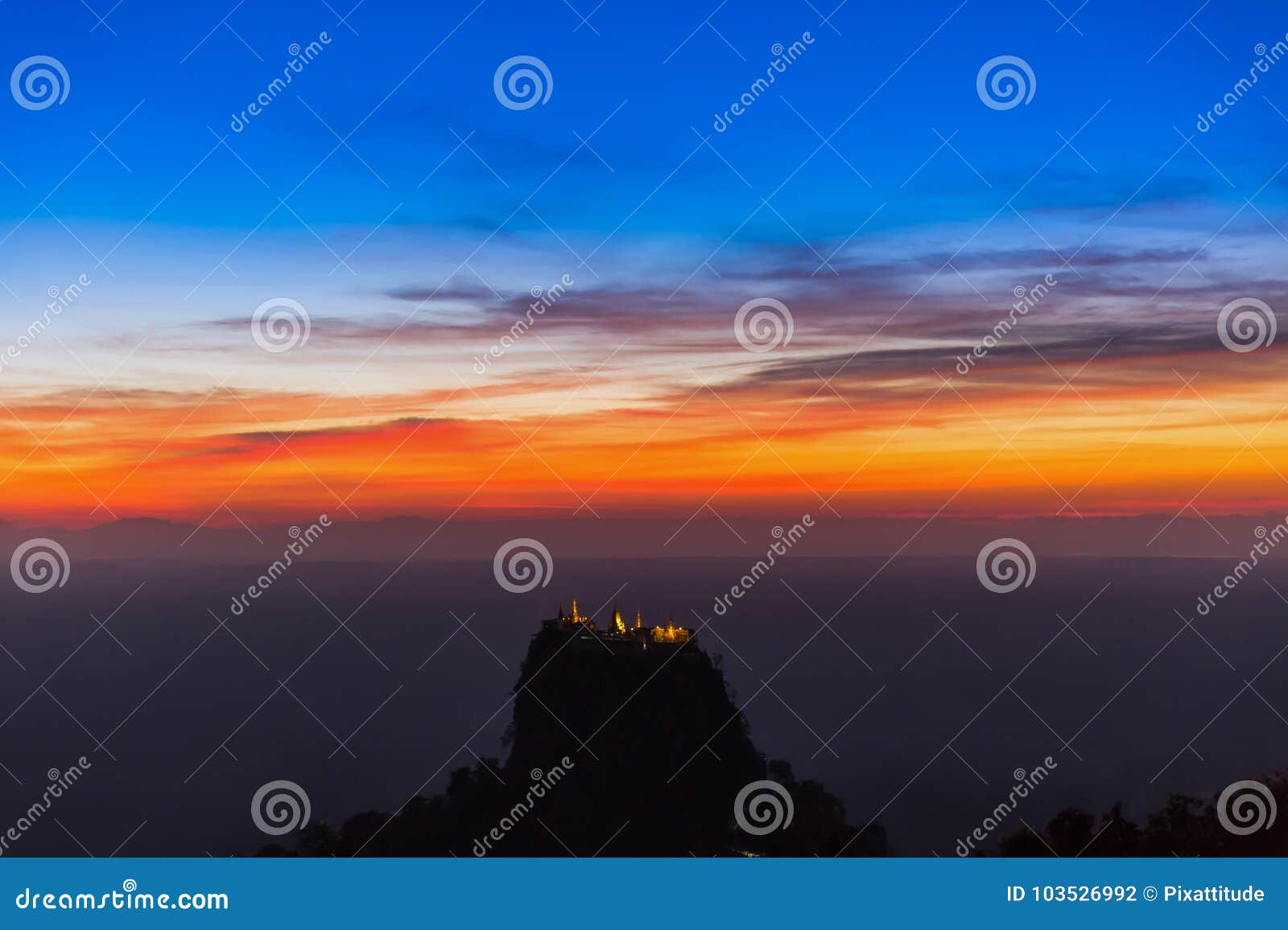 sunset mount popa myanmar