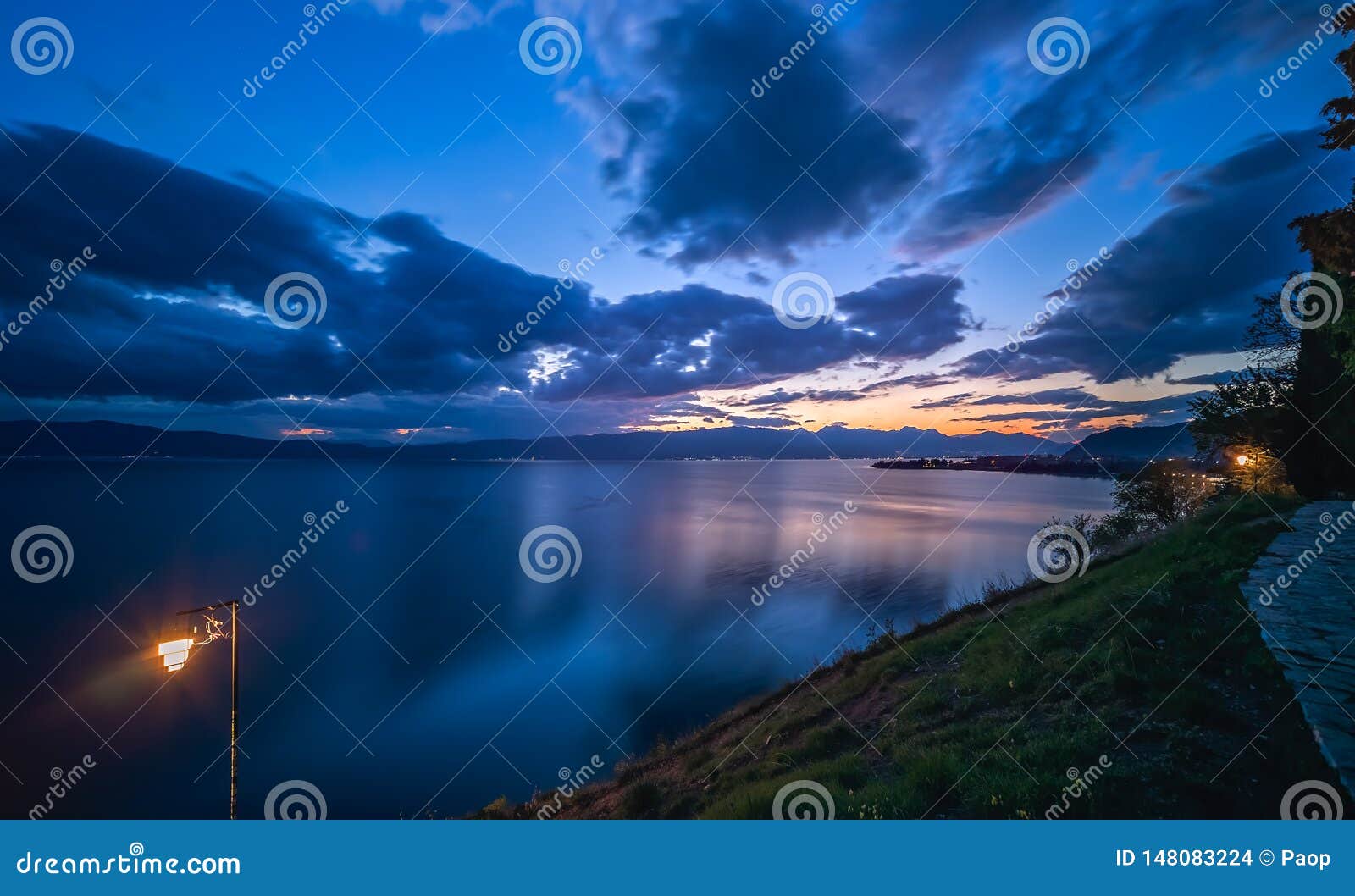 Sunset Over Lake Ohrid Stock Photo Image Of Cape Colorful 148083224