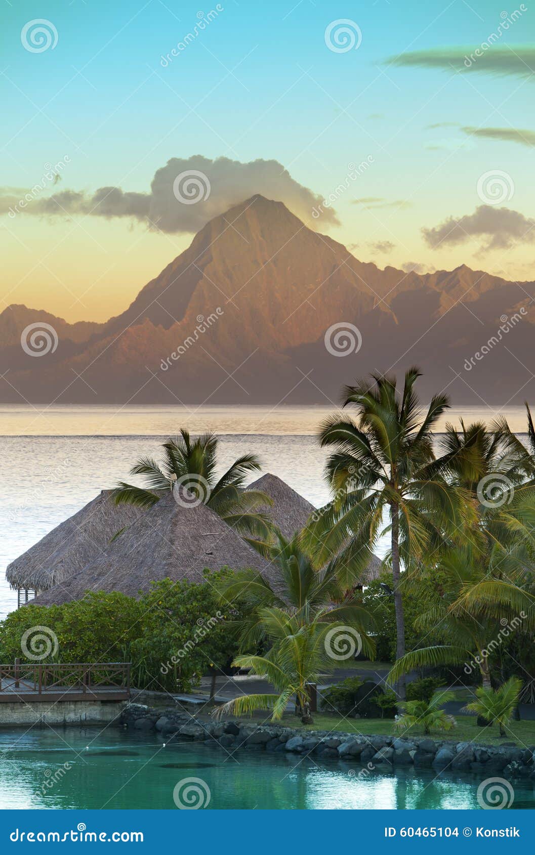 sunset over the sea and mountains, tahiti