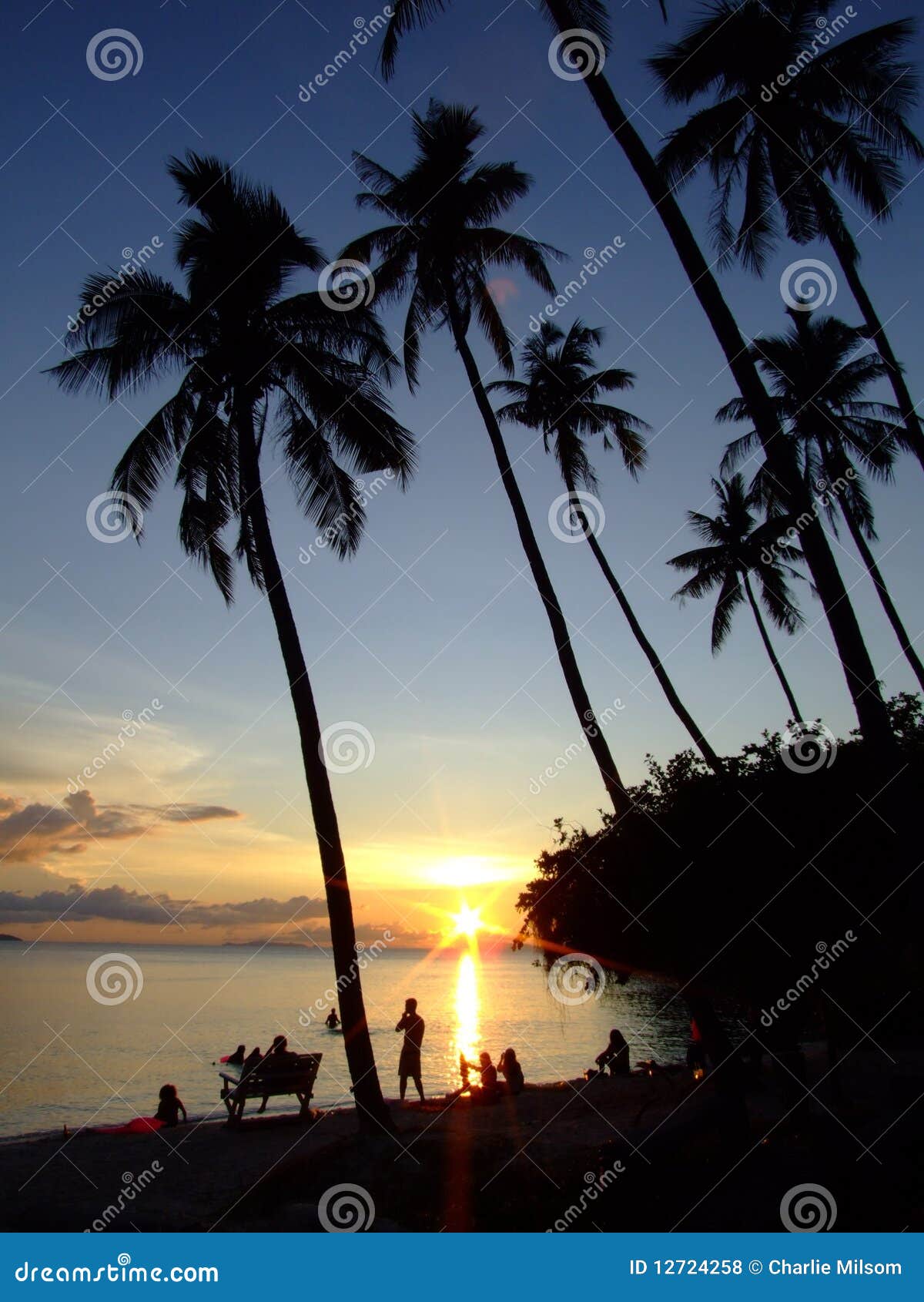 Sunset Over the Sea, Thailand. Stock Photo - Image of black