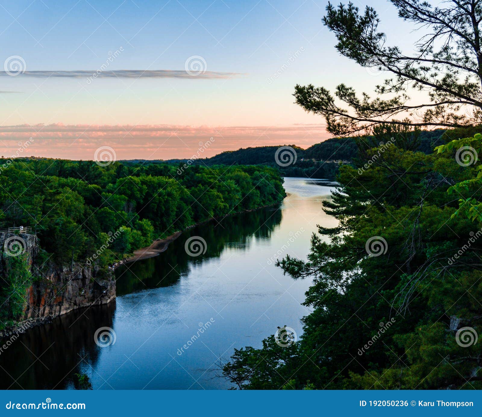 Sunset Over the St Croix River in Taylor S Falls. Stock Photo Image