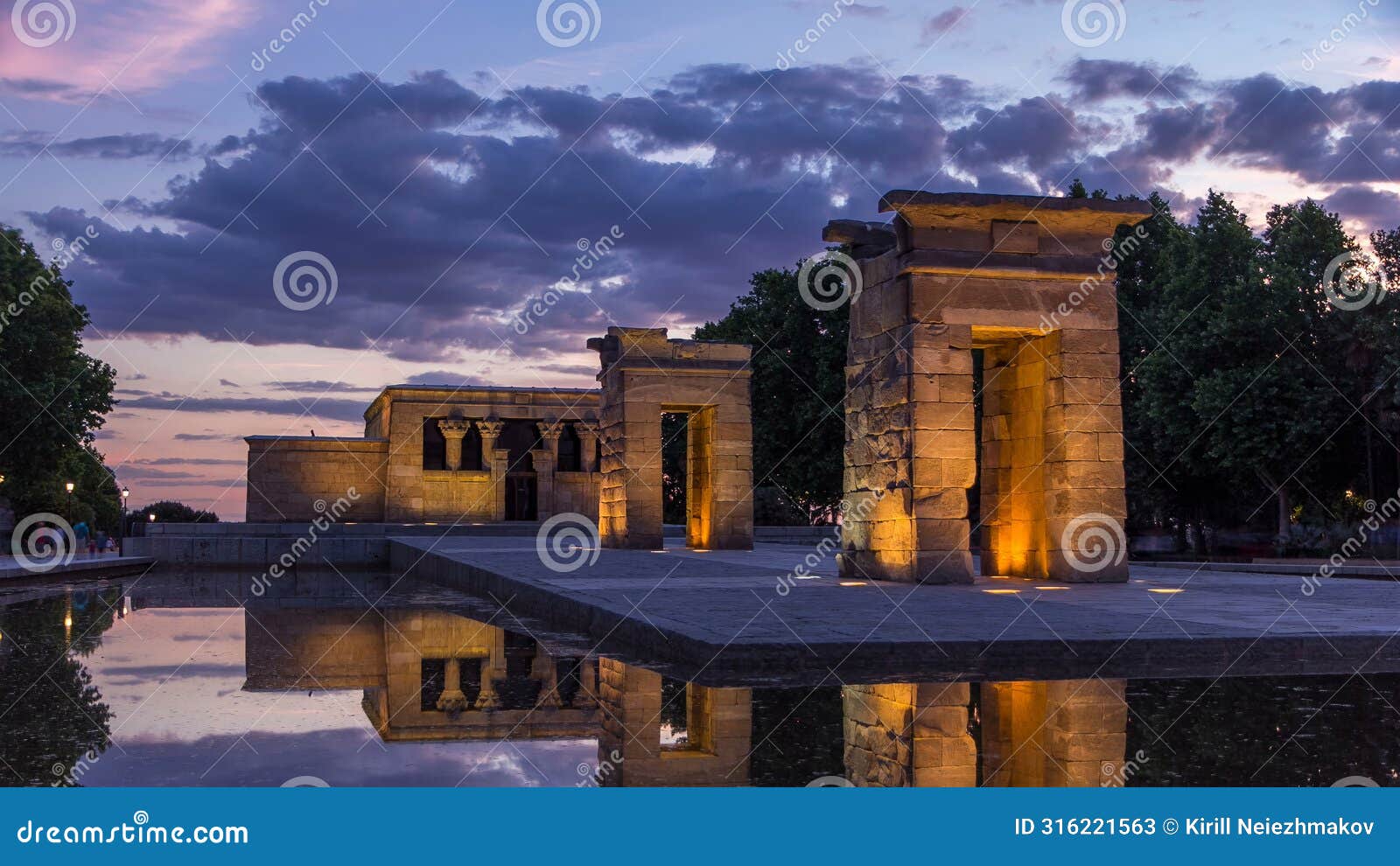 sunset over the templo de debod timelapse in madrid, spain.