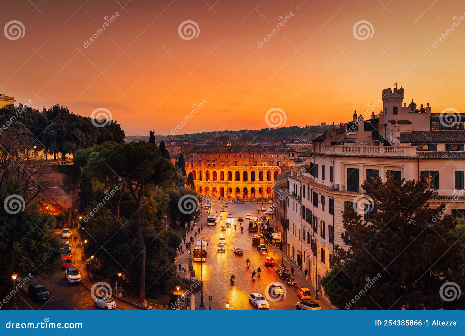 Sunset Over Theatre of Marcellus in Rome, Italy Editorial Photo Image