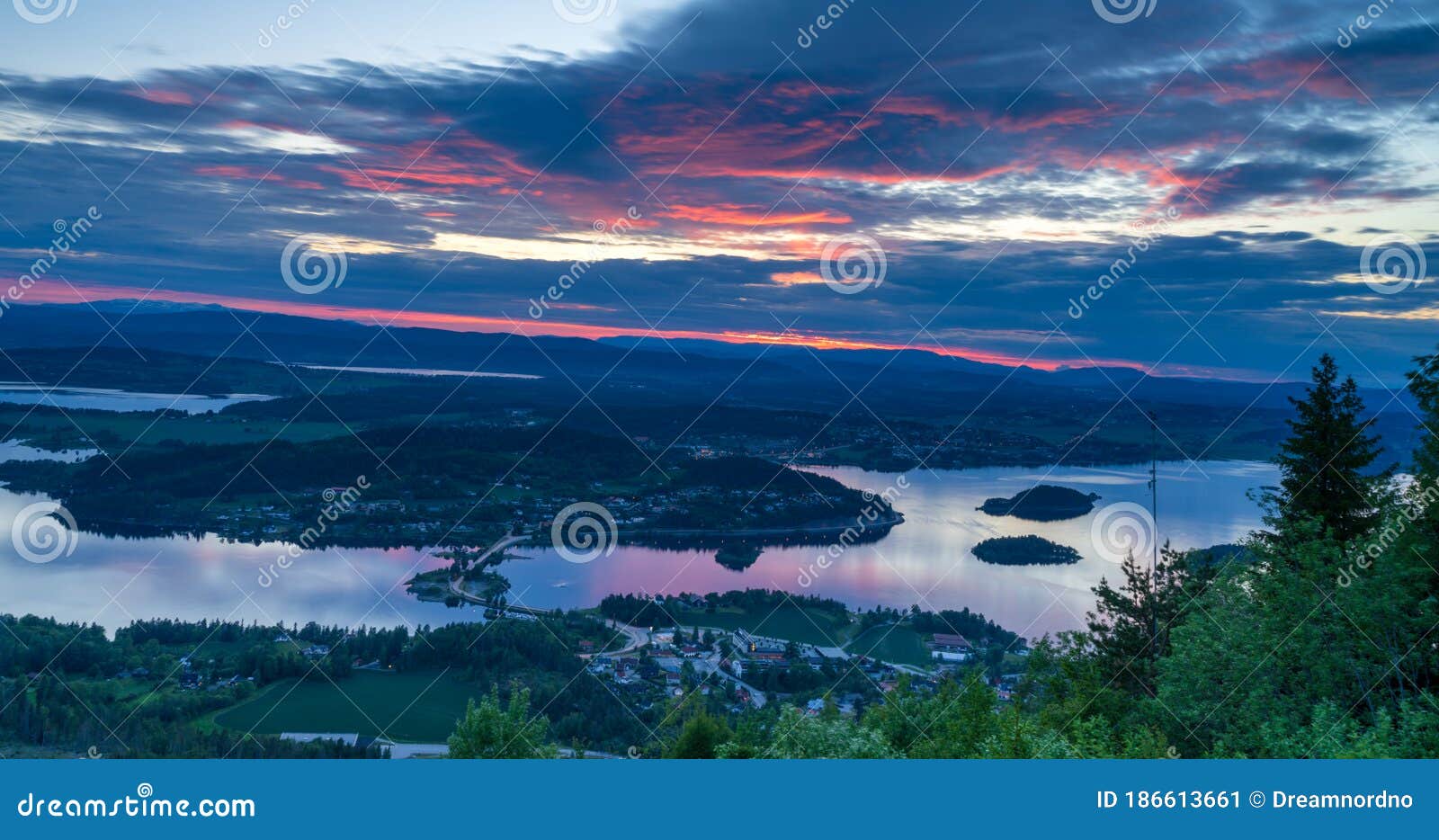 sunset over tyrifjorden called lake tyri from the viewpoint kongens utsikt