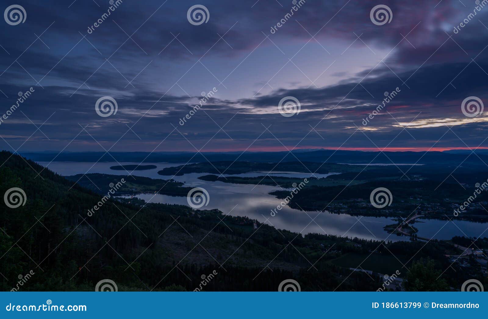 sunset over tyrifjorden called lake tyri from the viewpoint kongens utsikt