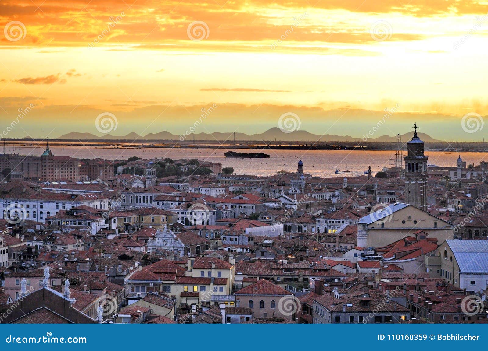 Sunset over Venice stock image. Image of landscape, city - 110160359