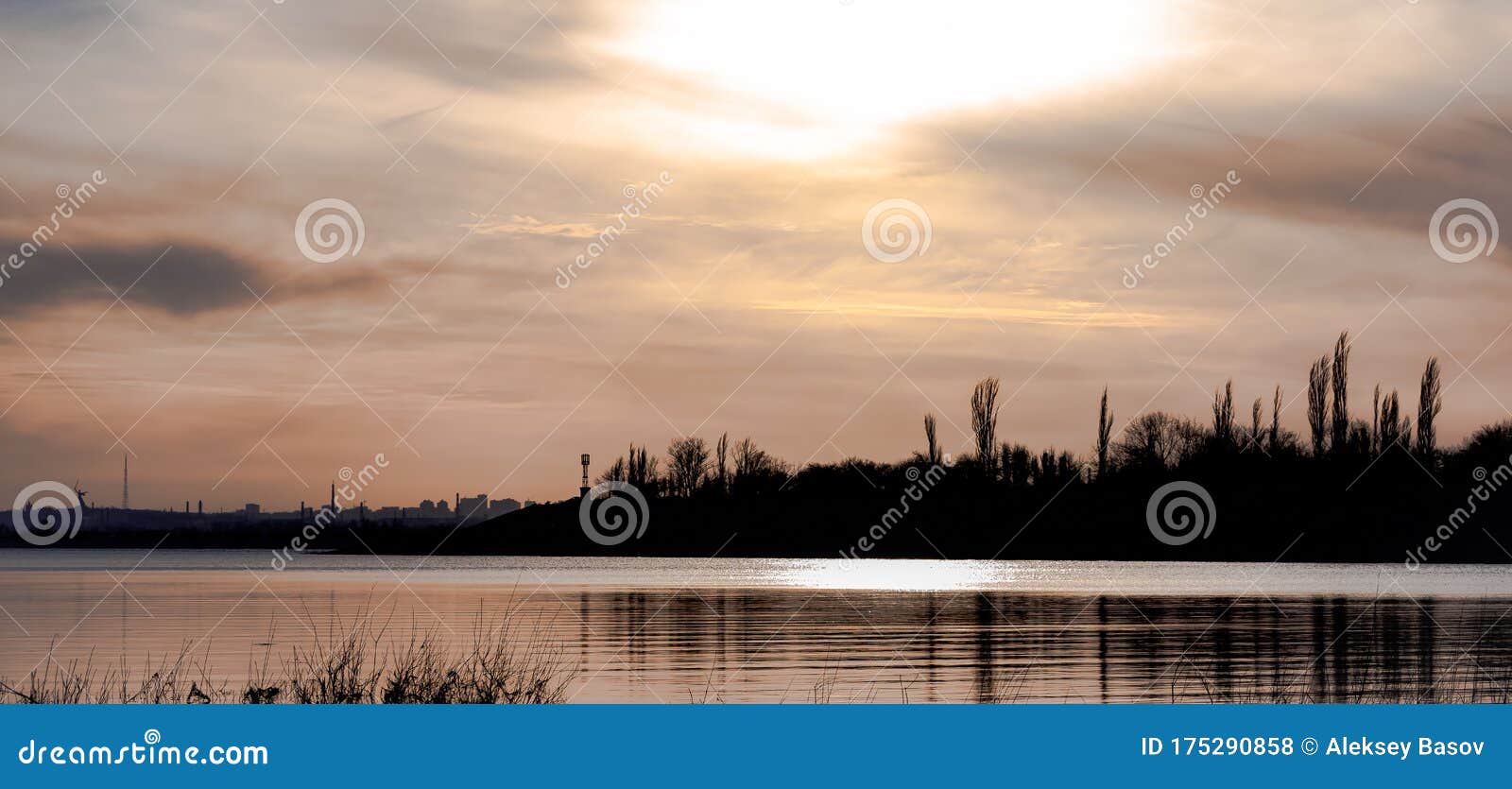 sunset over the volga river in early march