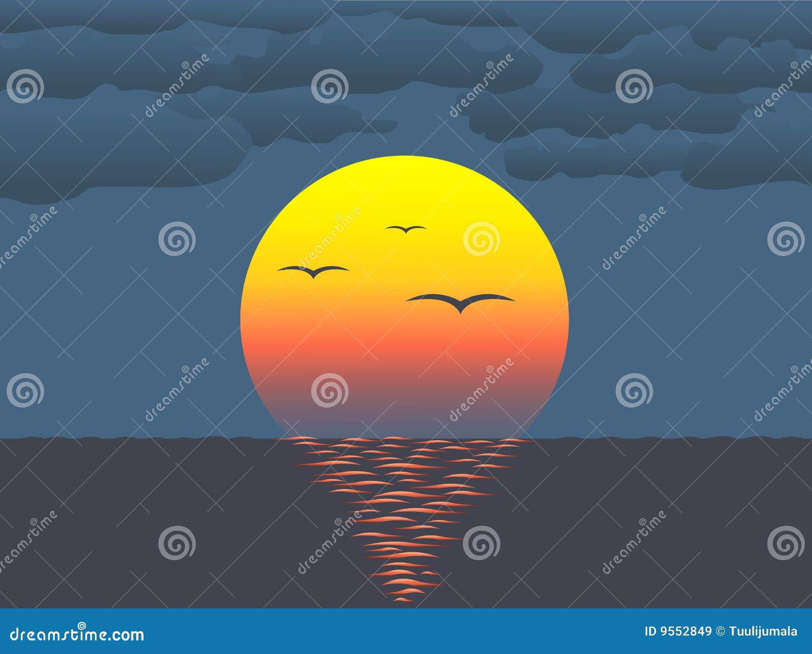 sunset over water clipart 8