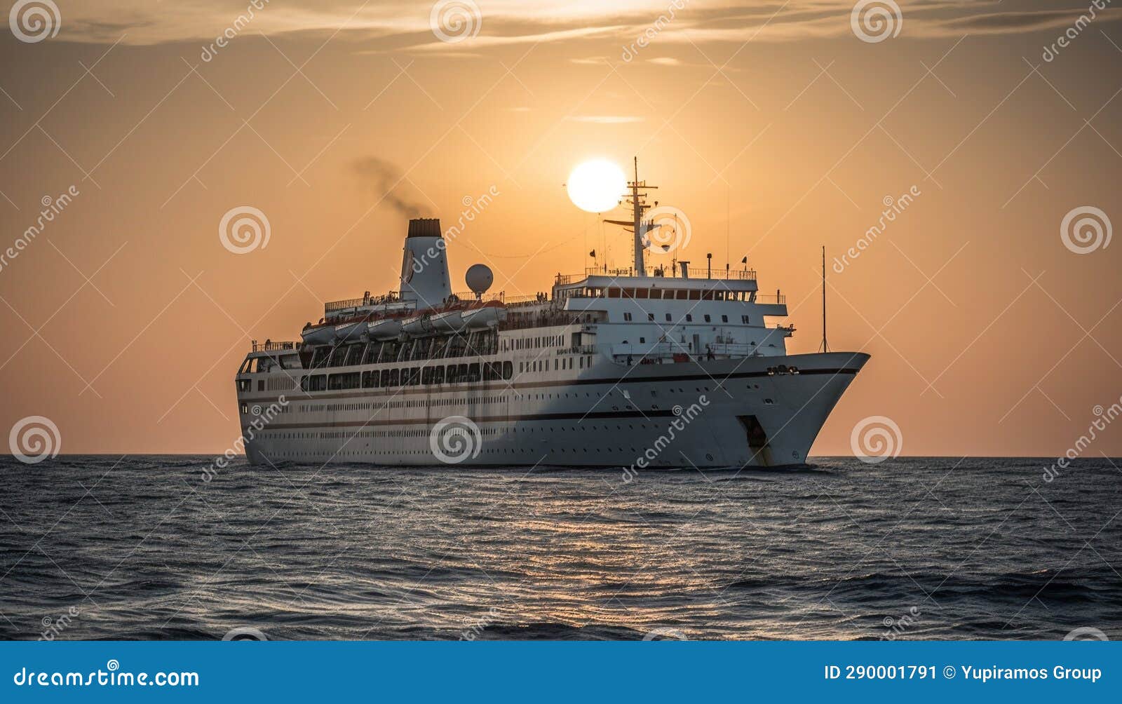 Sunset Over the Water, a Nautical Vessel Sails into the Dusk Generated