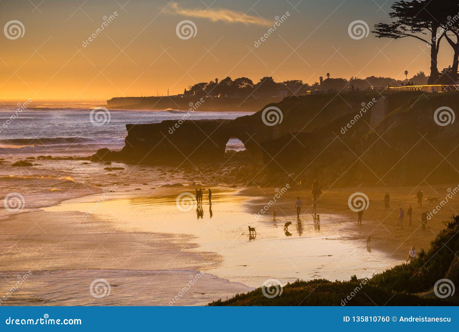 sunset on the pacific ocean coastline, santa cruz, california