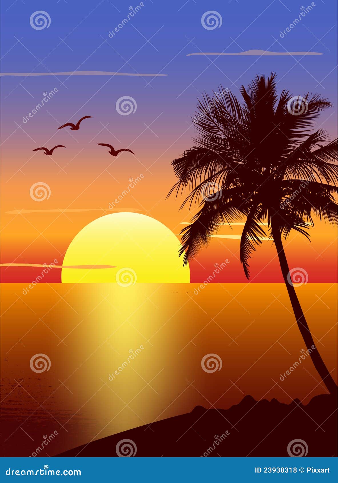 sunset with palmtree silhouette