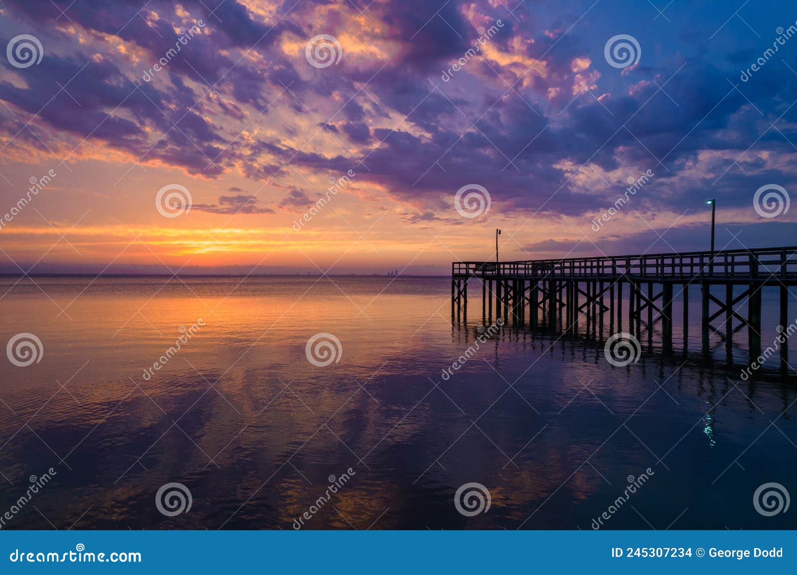 Sunset at the Pier on the Eastern Shore of Mobile Bay, Alabama Stock
