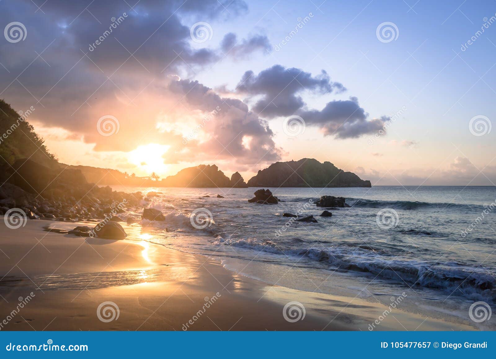 sunset at praia do cachorro beach - fernando de noronha, pernambuco, brazil