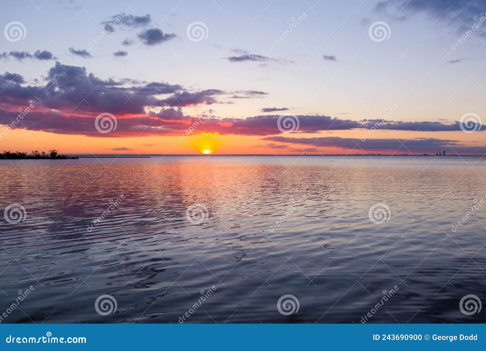 Sunset Reflection on Mobile Bay from Daphne, Alabama Stock Photo 