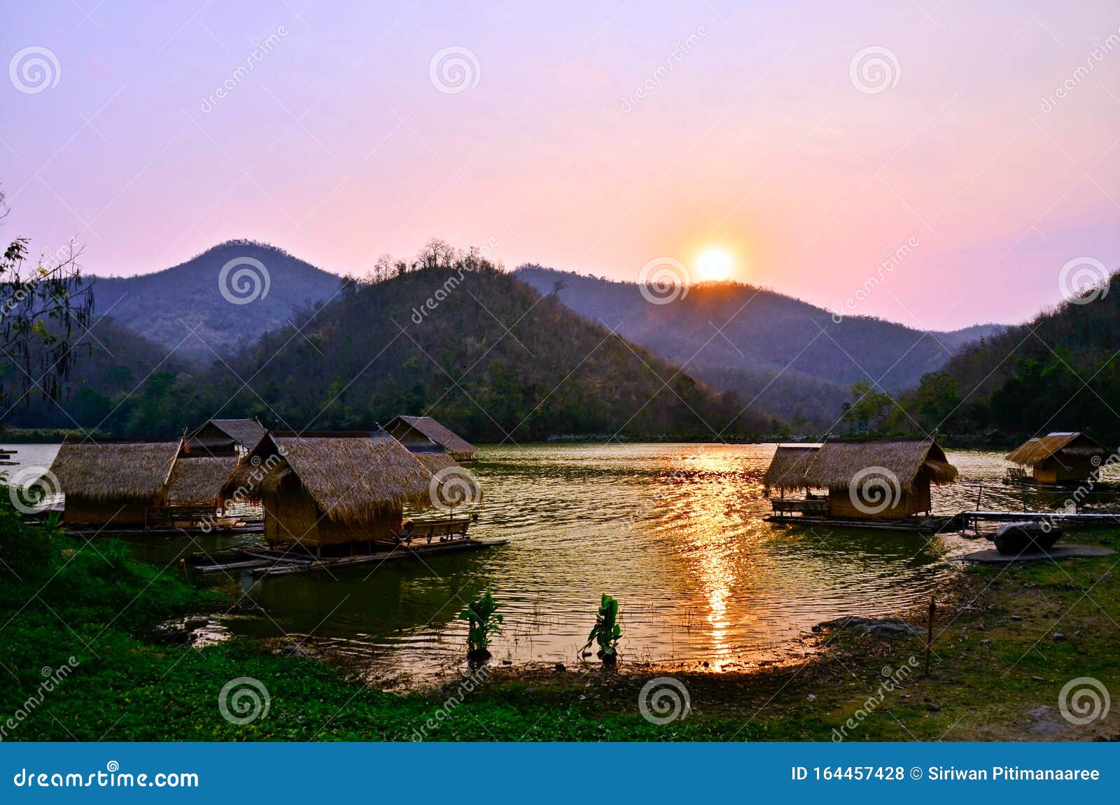 sunset at the reservoir , hub kao wong , suphan buri , thailand