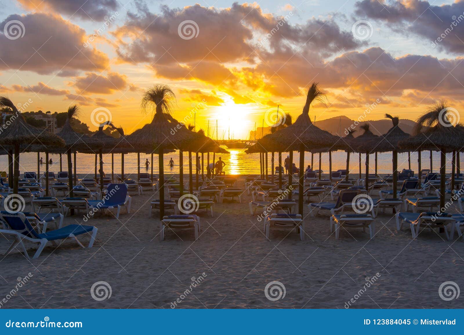 sunset on santa ponsa beach playa, mallorca, spain