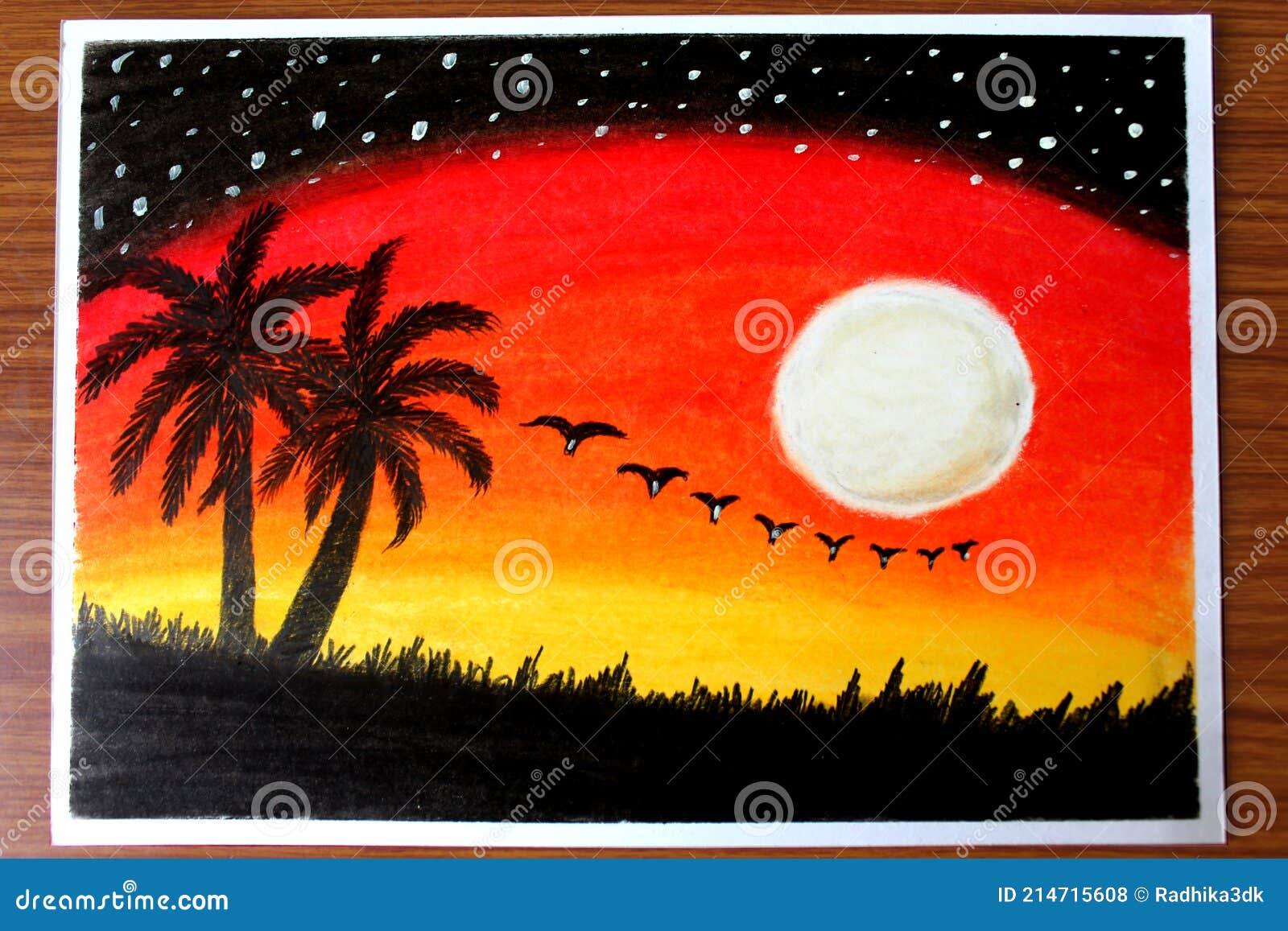 Sunset scenery Drawing stock photo. Image of beauty - 214715608