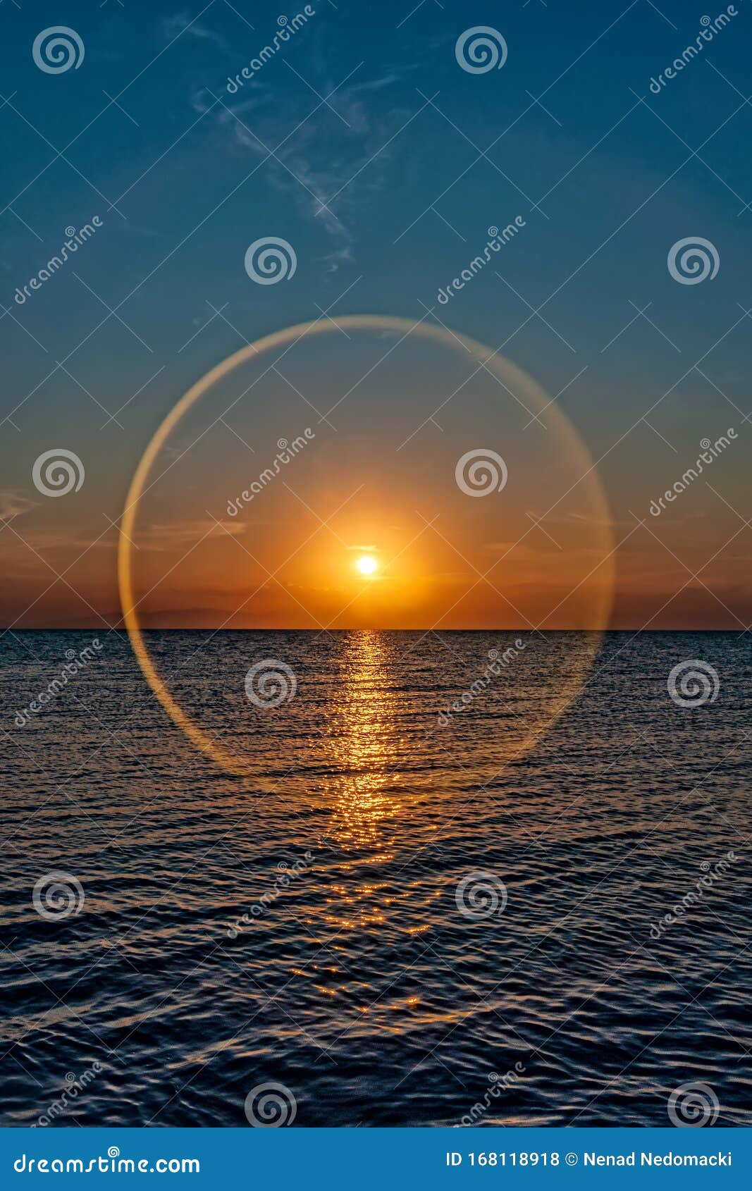 Sunset at Sea with a Circle Effect Stock Photo Image of landscape