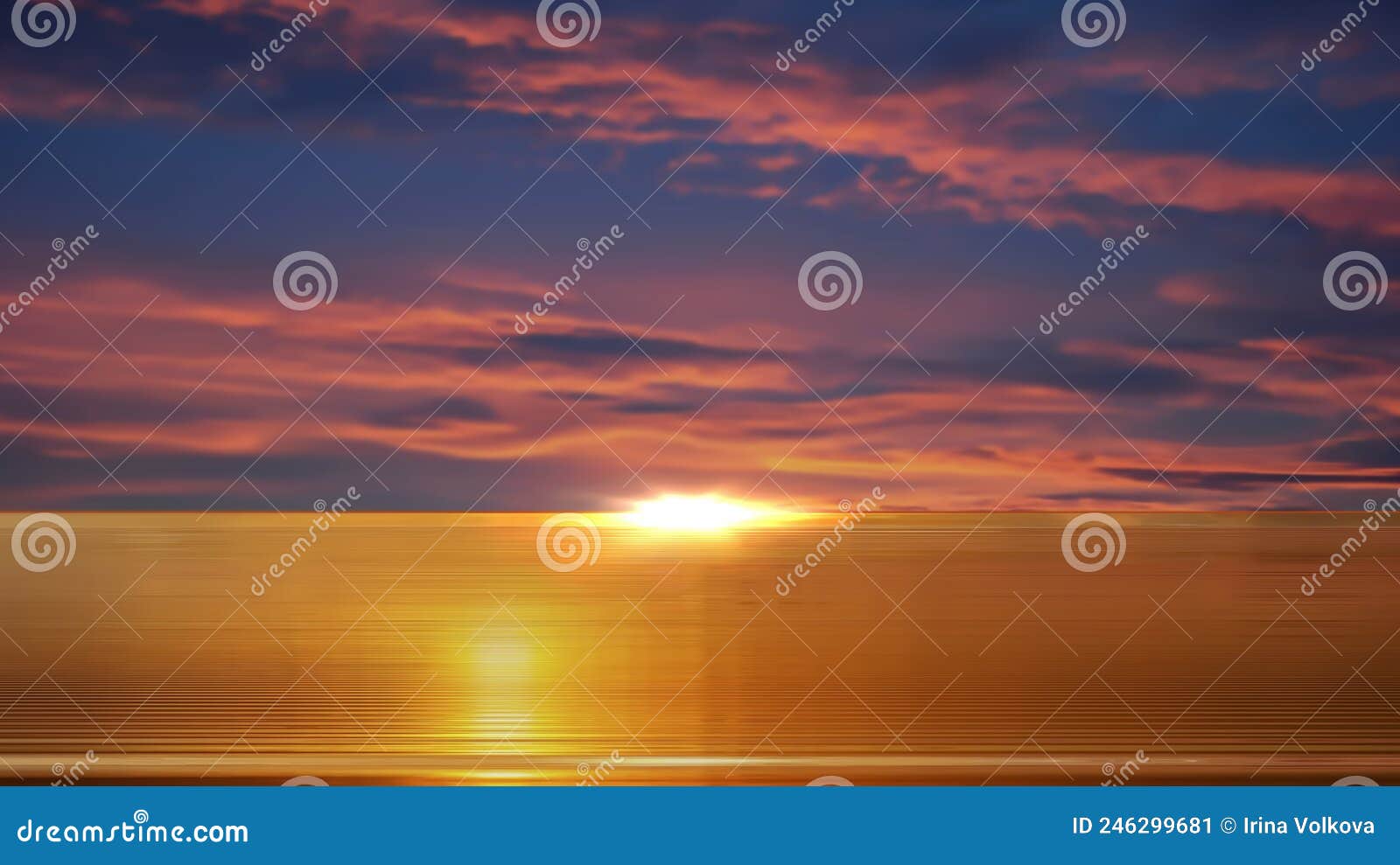 sunset at sea dramatic clouds  on sky pink orange yellow blue reflection on sea water  natire landscape