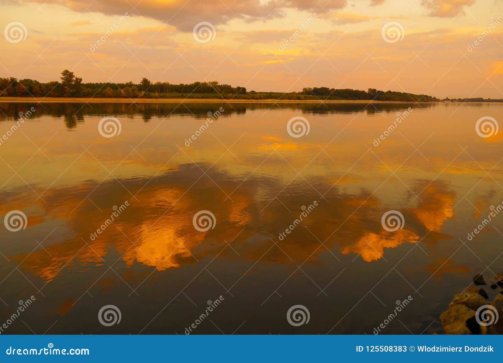 Sunset the Second Longest River in Europe: the Danube Stock Image