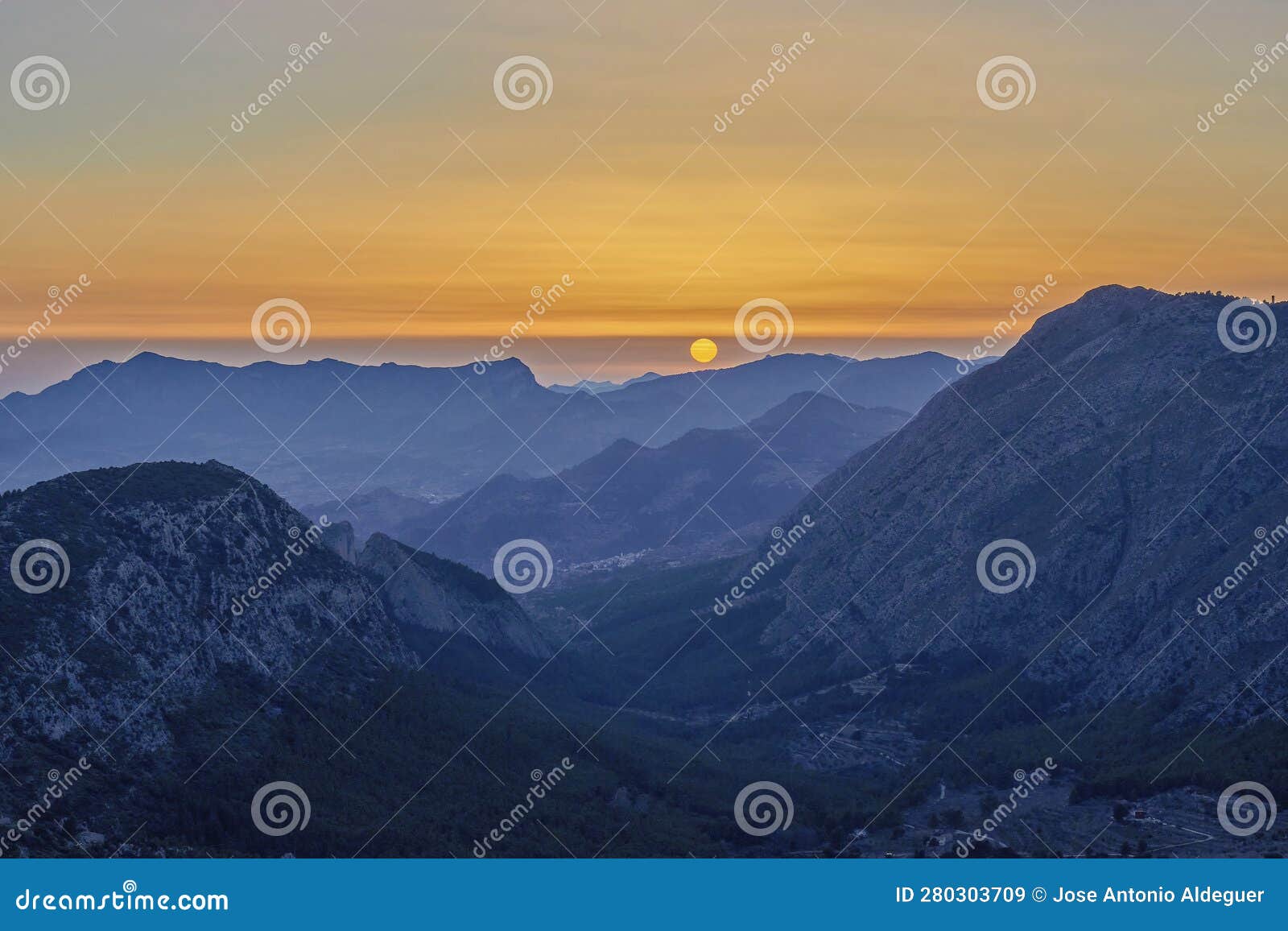 sunset in the sierra del malladar near the penyo roc and el pas of the contador