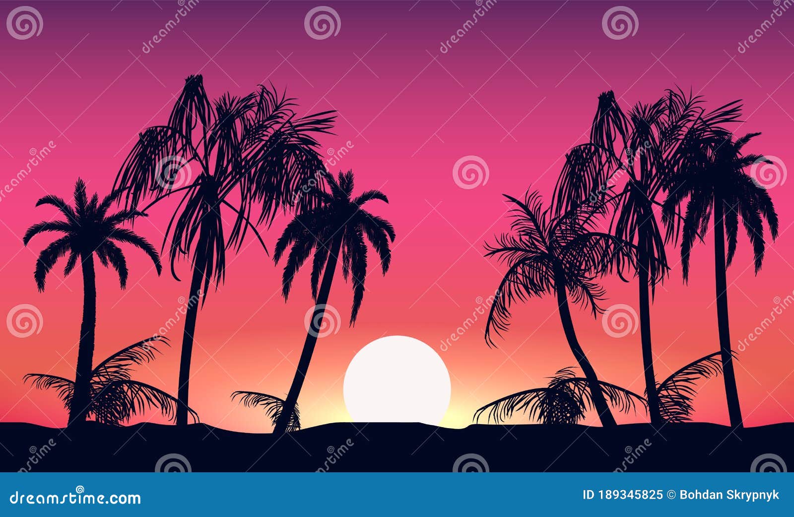 Sunset and Silhouettes of Palm Trees. Tropical Beach on Background Pink ...