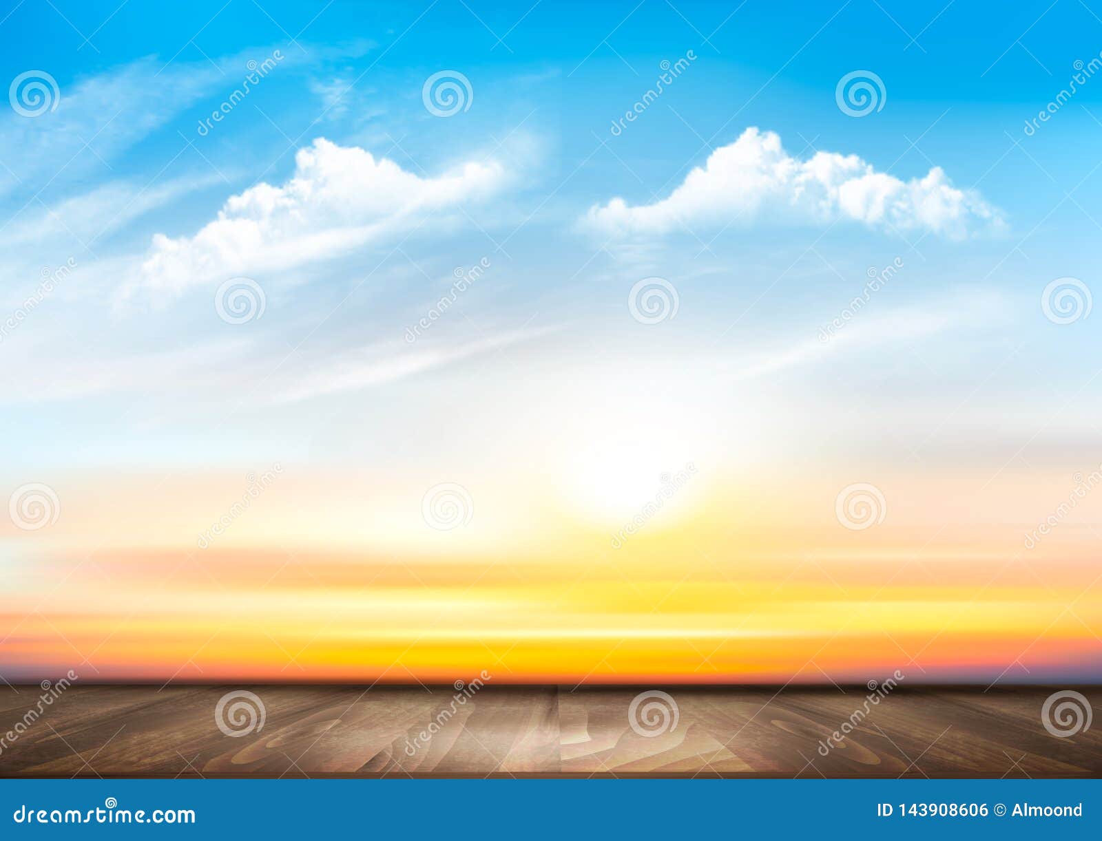 Sunset Sky Background with Transparent Clouds and Wooden Floor. Stock  Vector - Illustration of panorama, natural: 143908606