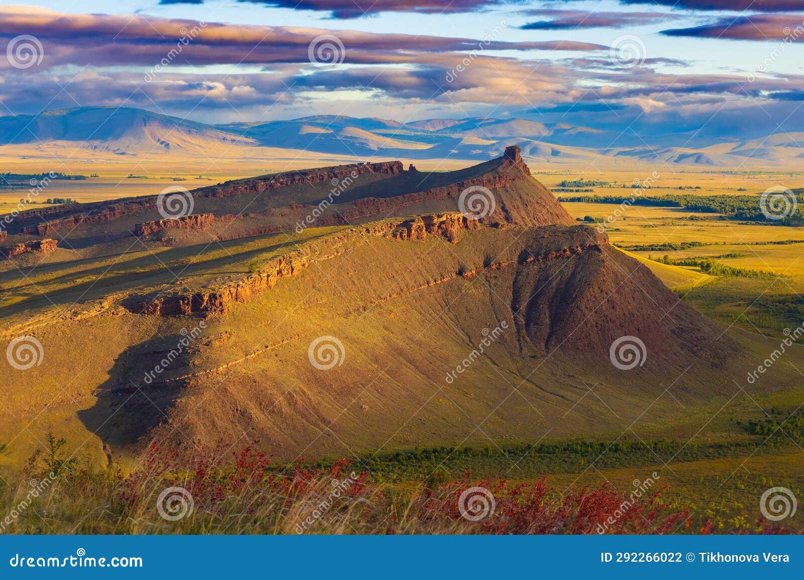 sunset on sunduki mountain range, khakassia