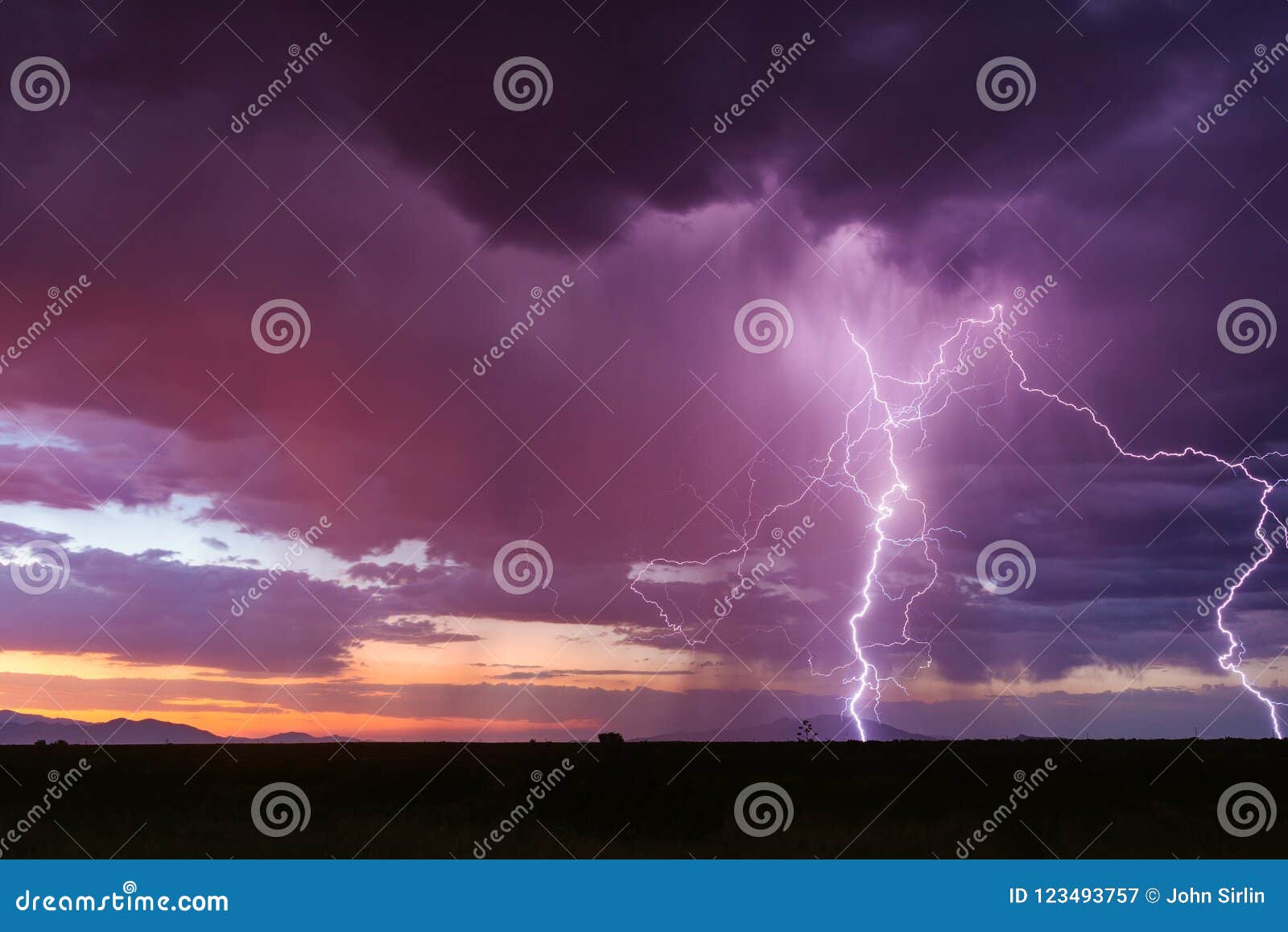 sunset thunderstorm with lightning