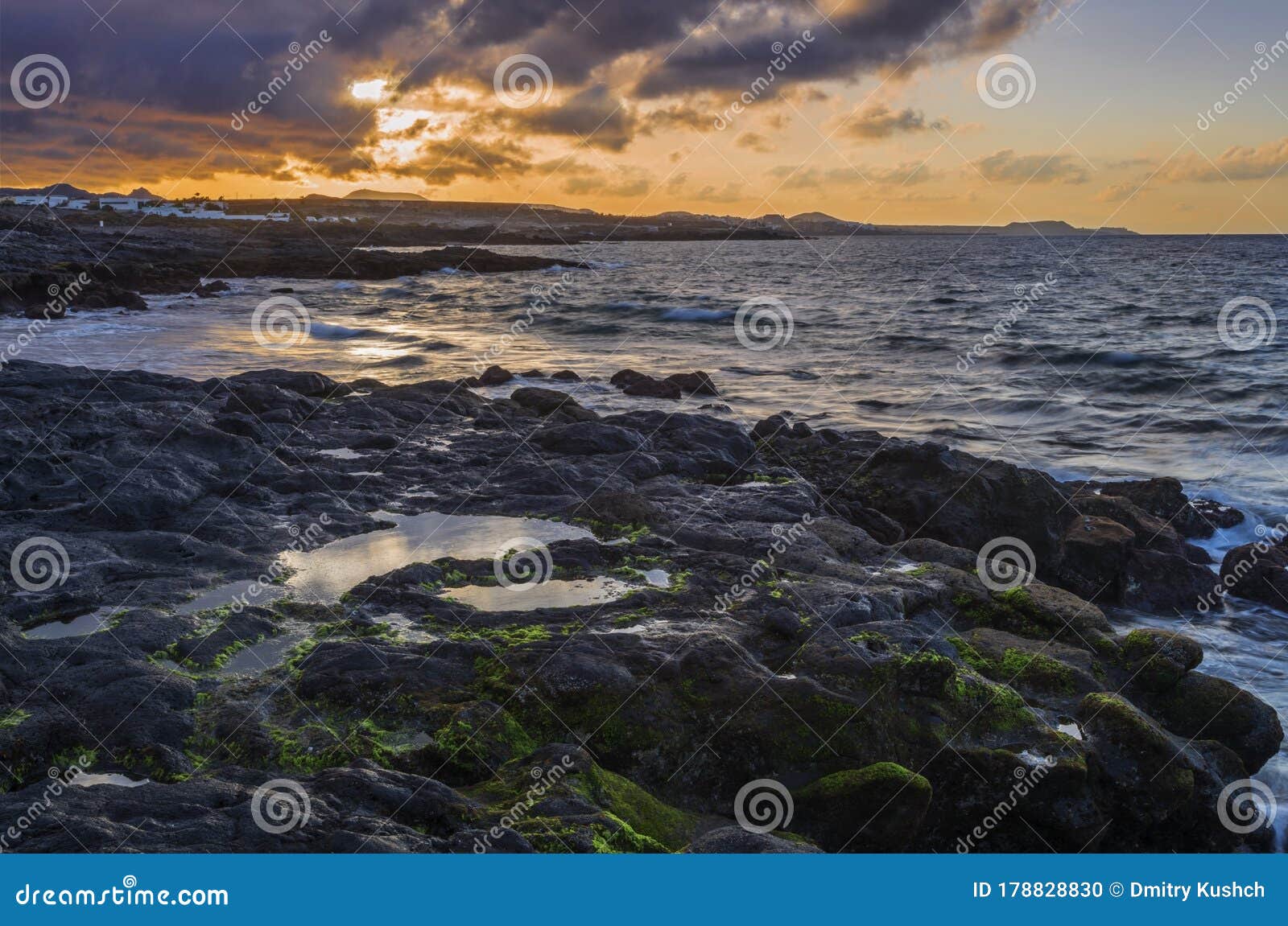 sunset time at  playa de la tejita. tenerife, spain